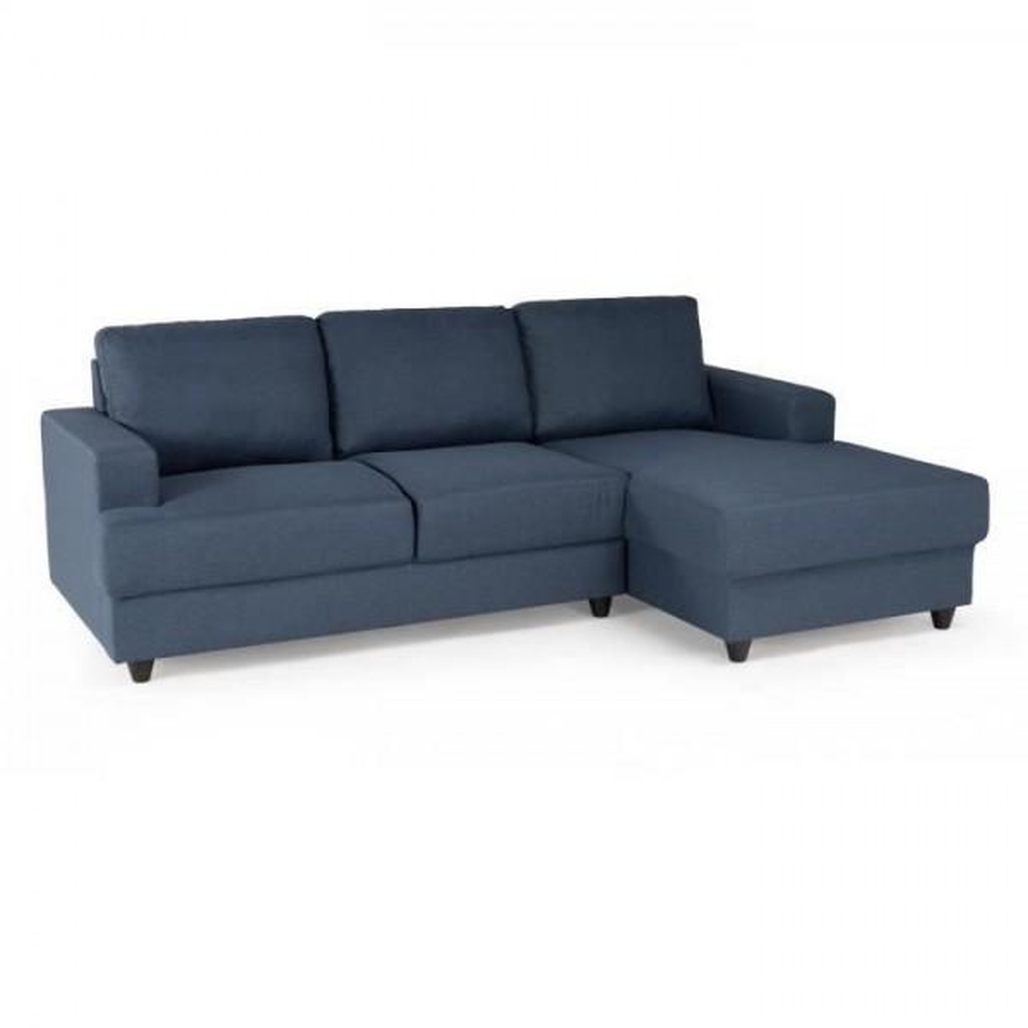 Voir la diapositive 3 : MARKET24 Canapé d'angle droit 4 places - Tissu bleu - Contemporain - L 215 x P 140 H 86 cm - PAUL