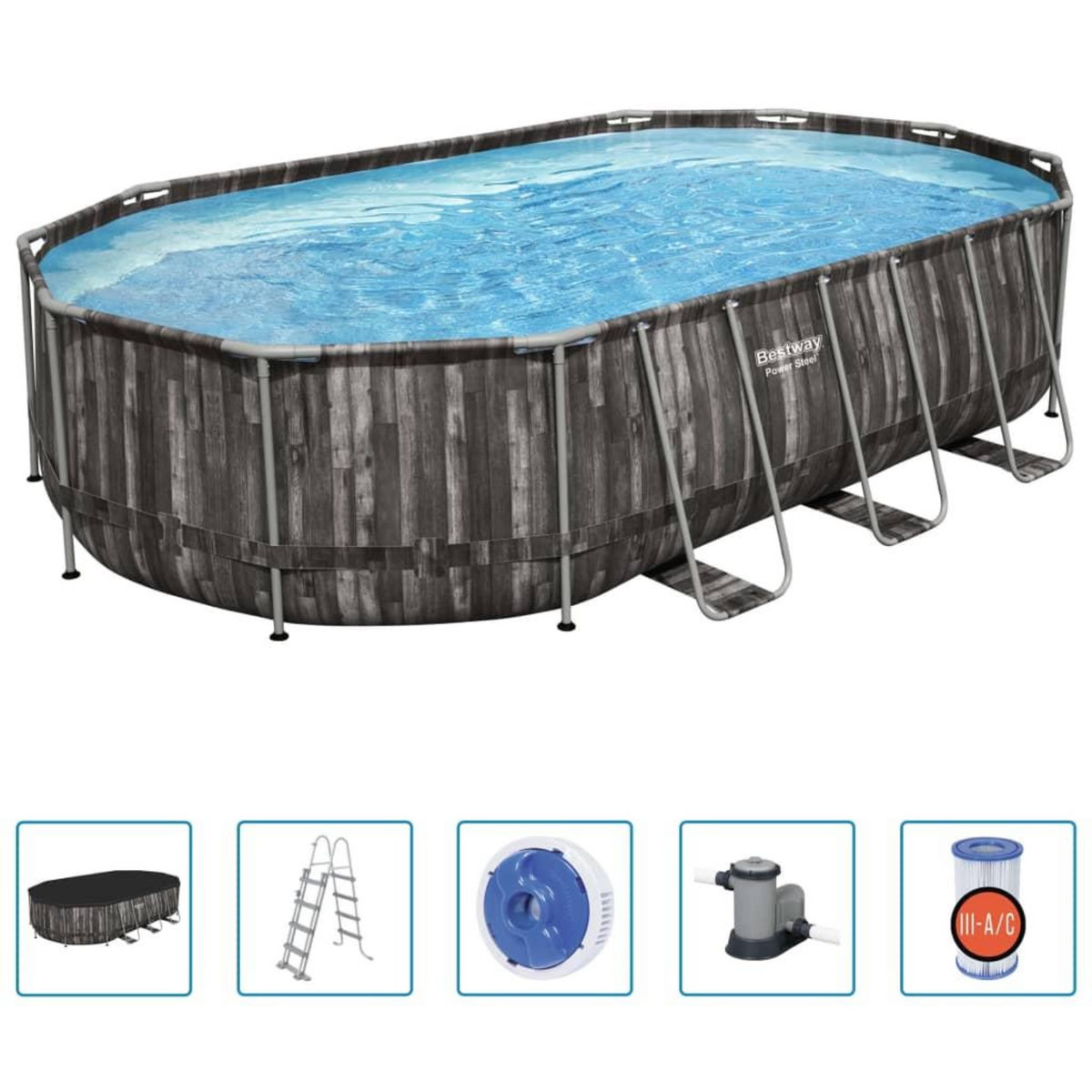 BESTWAY Bestway Ensemble de piscine ovale Power Steel 488x305x107 cm