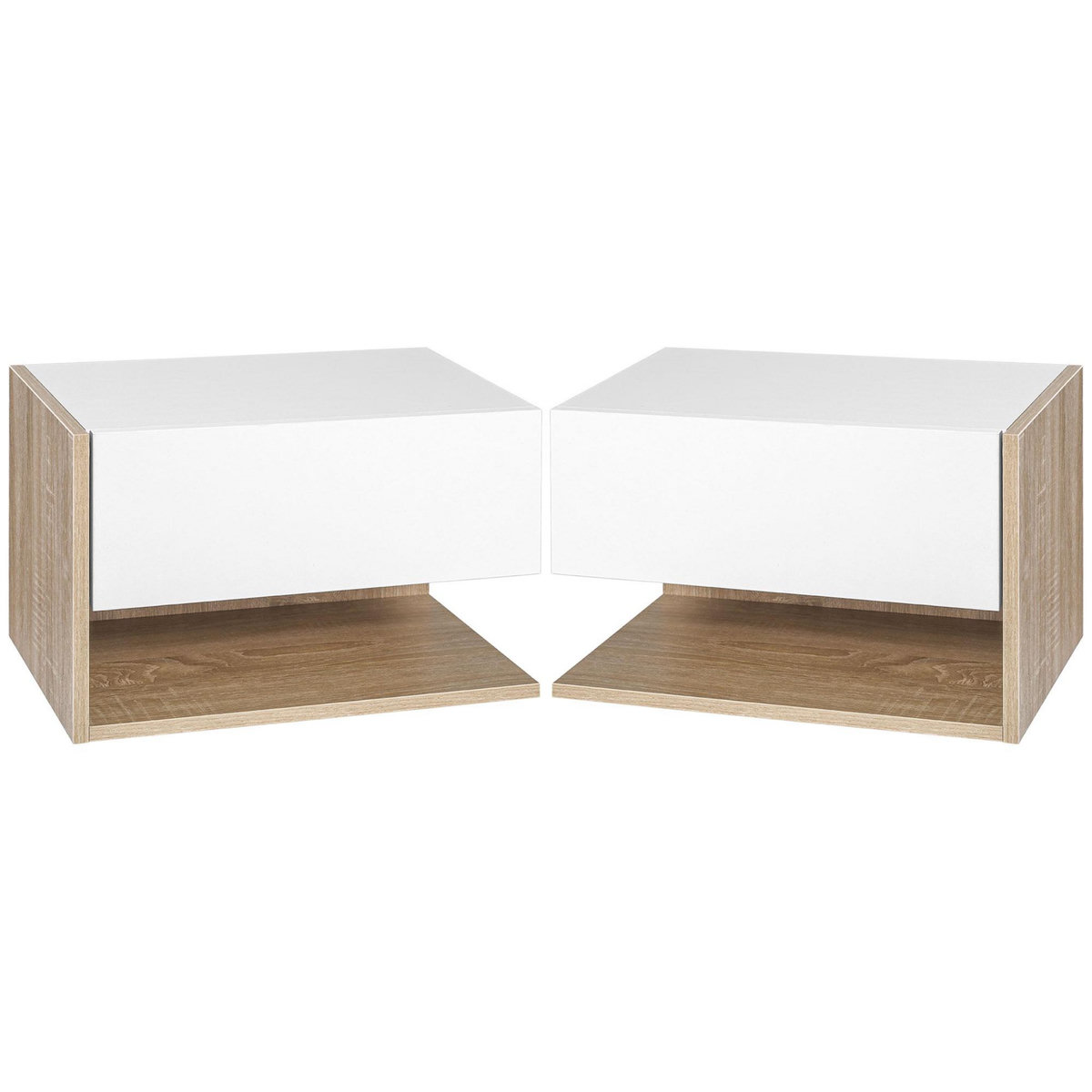 HOMCOM Lot de 2 tables de chevet murales - lot de 2 tables de nuit - tiroir coulissant, étagère - aspect chêne clair blanc