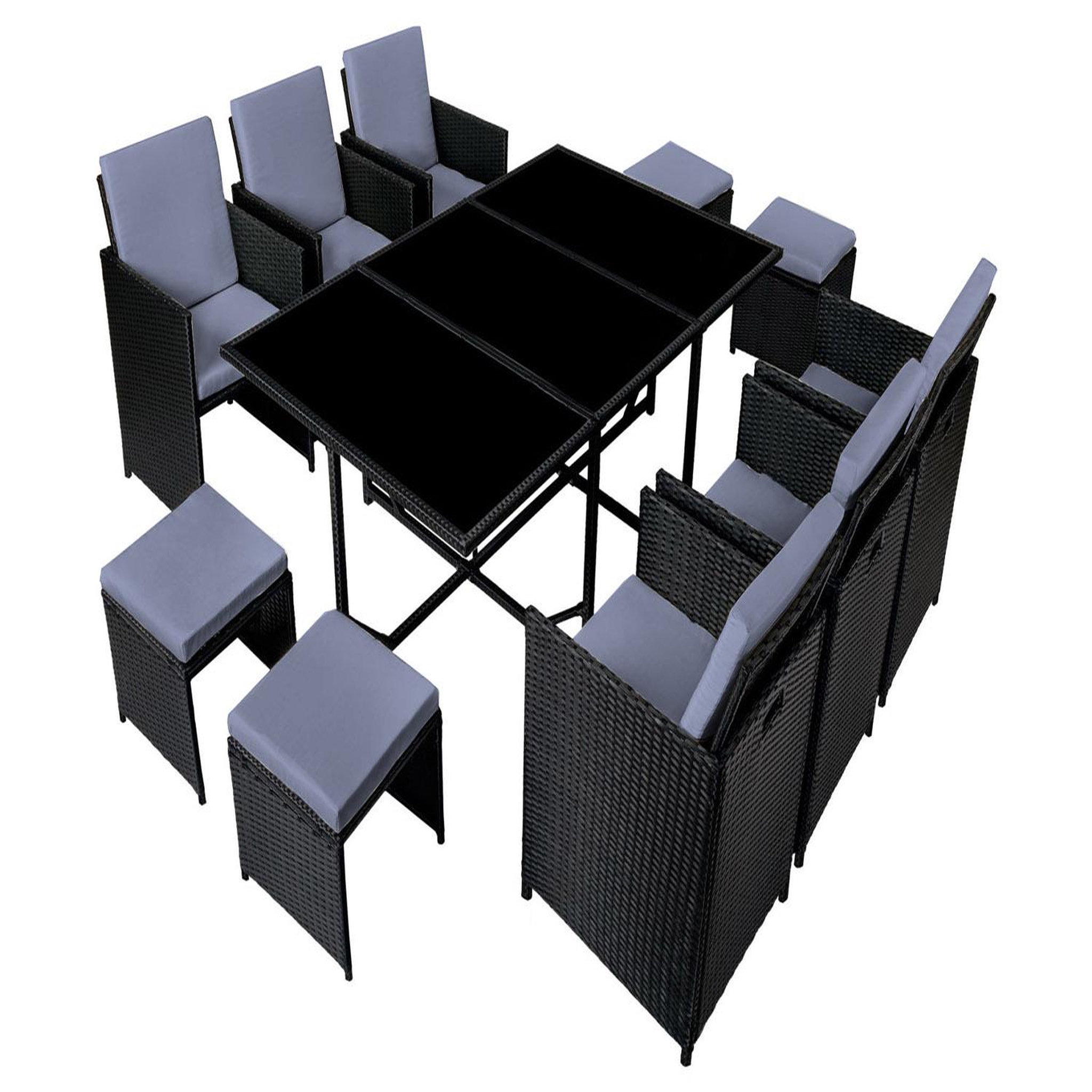 CONCEPT USINE Table et chaises 10 places en résine tressée noir et gris FLORIDA