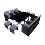 CONCEPT USINE Table et chaises 10 places en résine tressée noir et gris FLORIDA