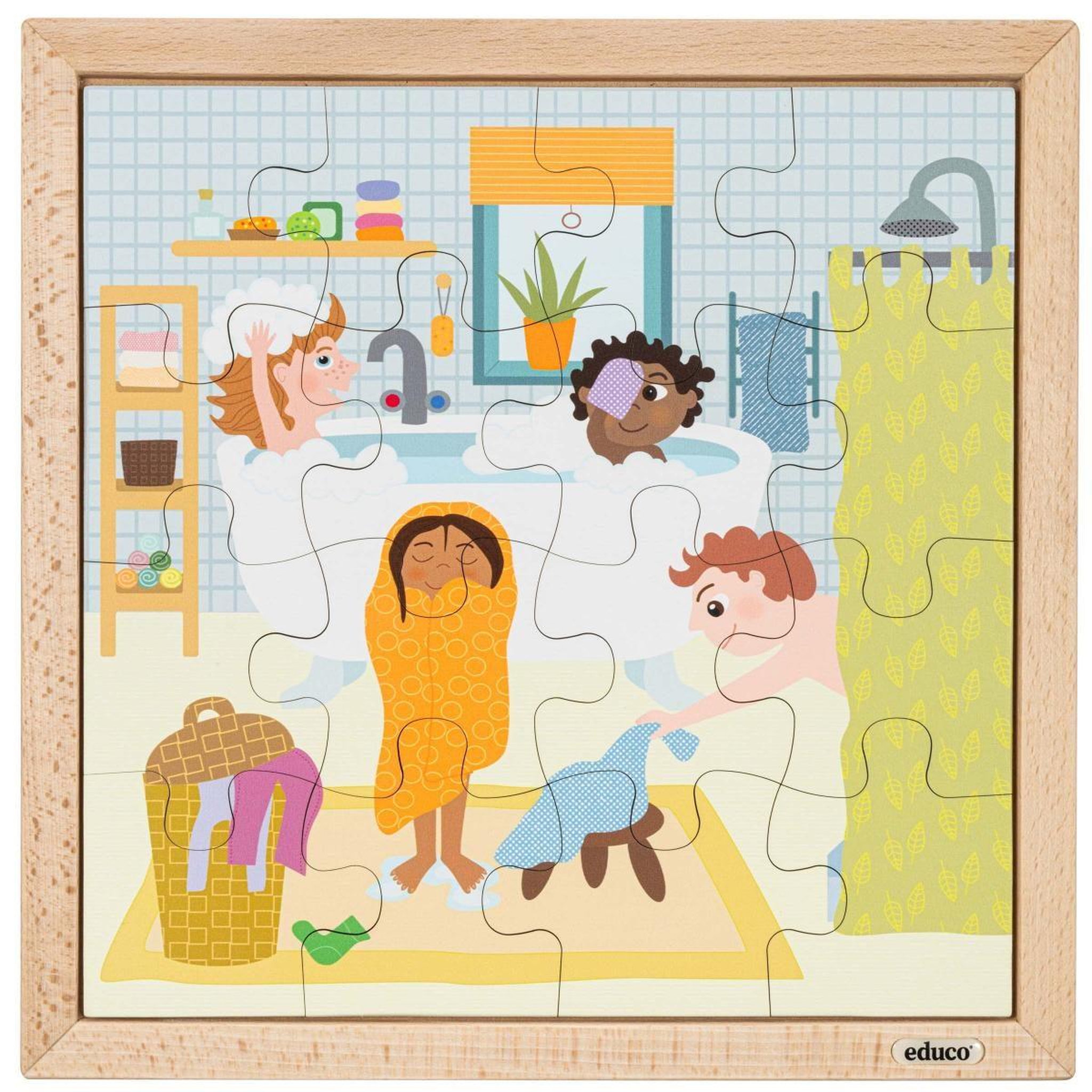 Voir la diapositive 2 : EDUCO Routine quotidienne - prendre un bain — 16 pièces de puzzle