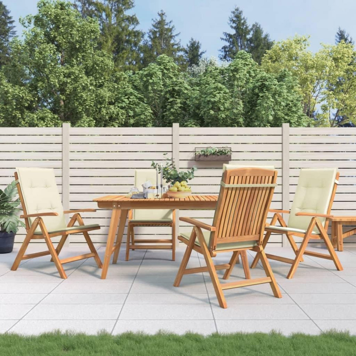 VIDAXL Chaises de jardin inclinables lot de 4 et coussins bois teck