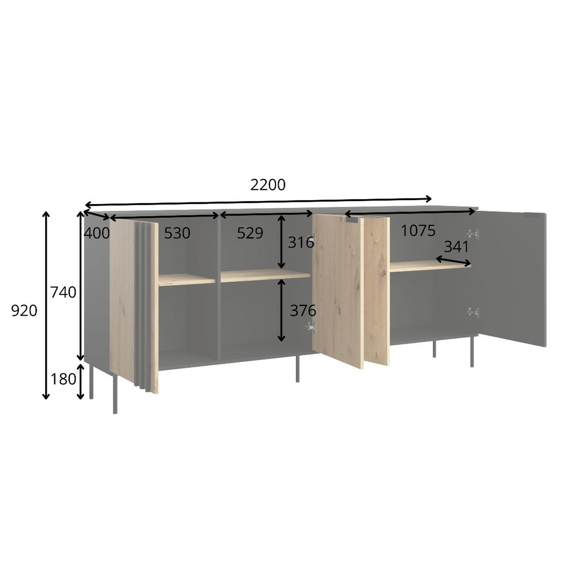 Voir la diapositive 6 : JLC KREATION Buffet bas moderne 4 portes noir et bois irina
