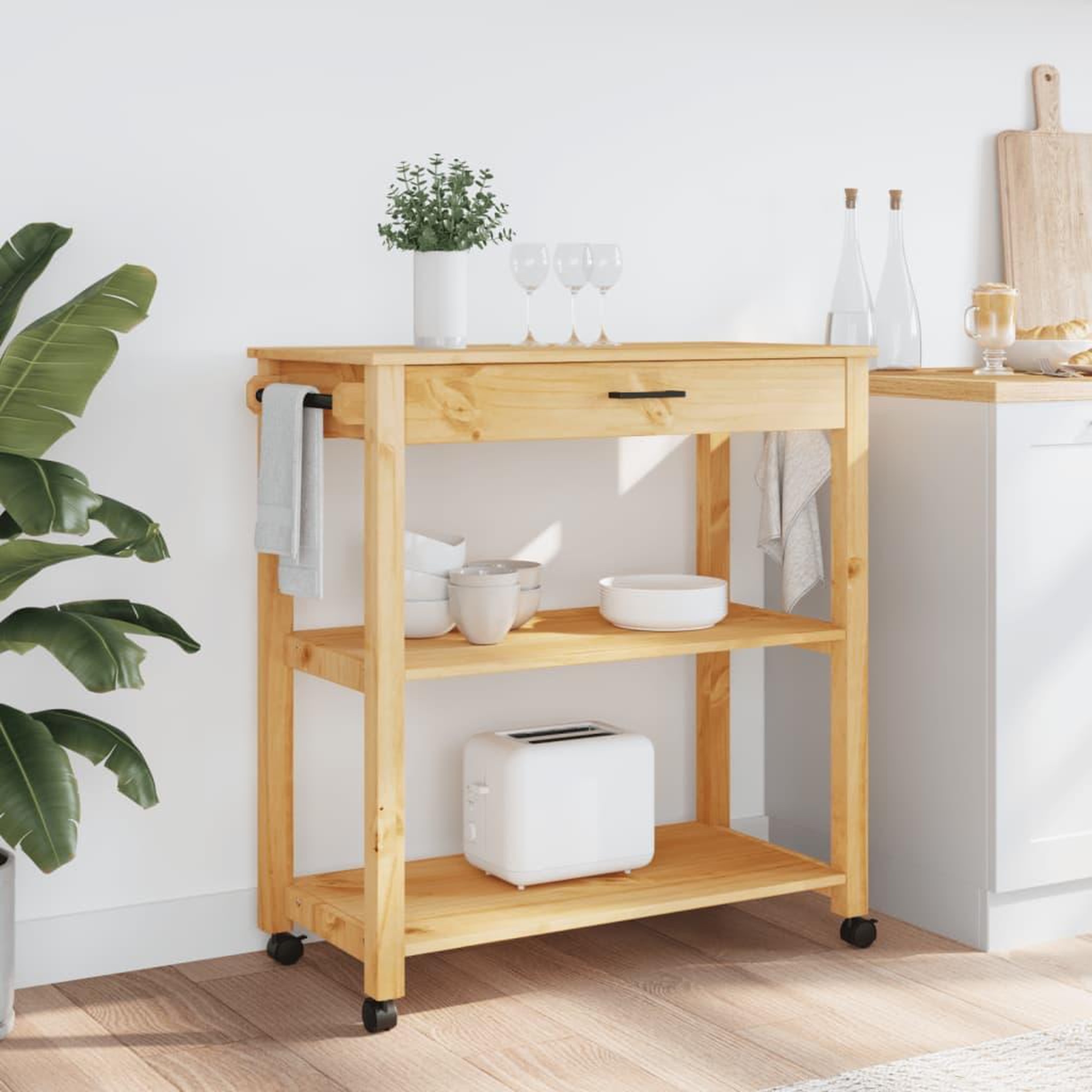 Voir la diapositive 3 : VIDAXL Chariot de cuisine MONZA 84x40x90 cm bois massif de pin