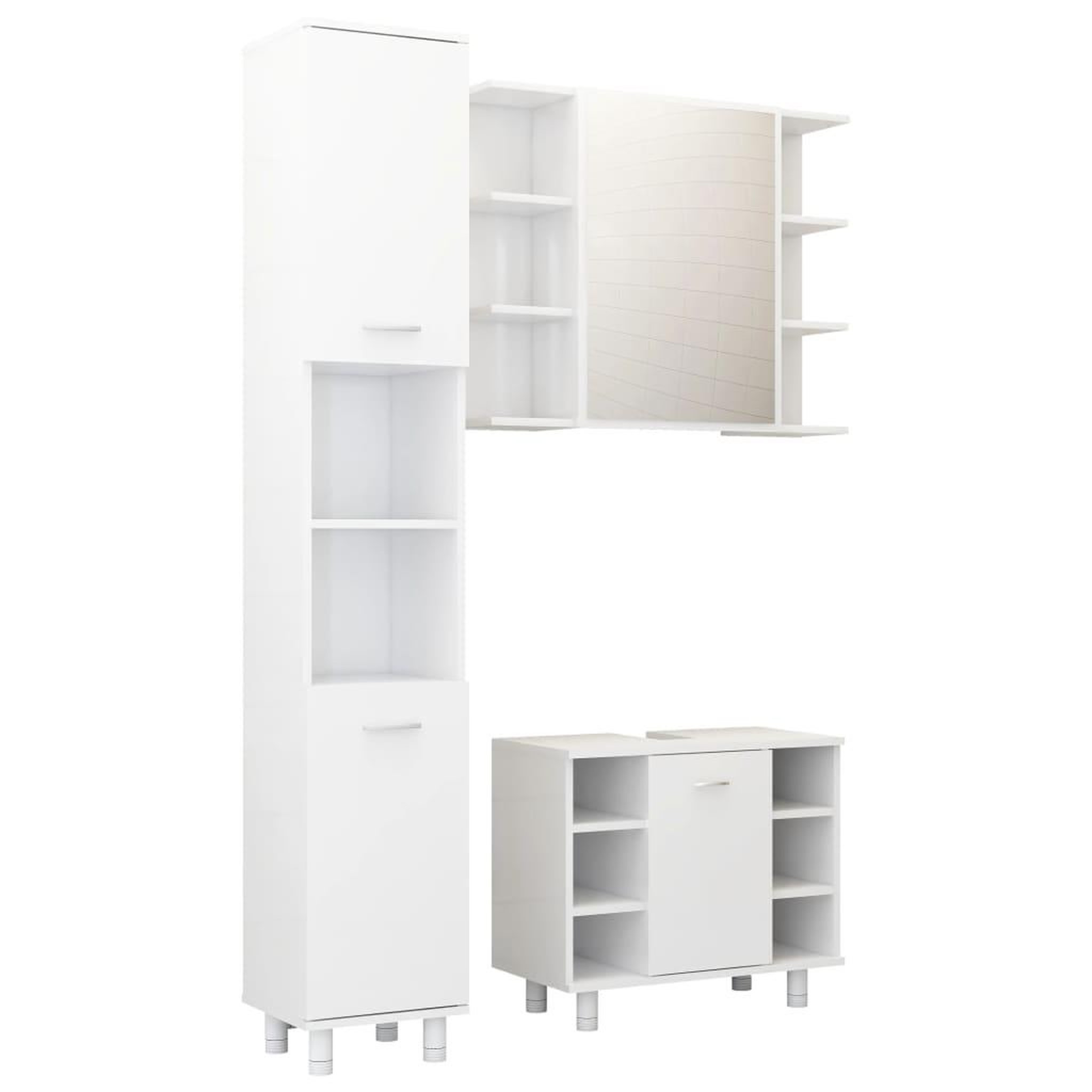 Voir la diapositive 2 : VIDAXL Ensemble de meubles de bain 3pcs Blanc brillant Bois ingenierie
