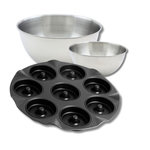 ZENKER Ensemble avec 1 Moule pour 8 beignets au four, 1 spatule Zenker et 2 bols à mixer en inox Fackelmann