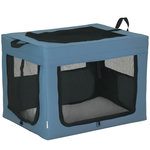 PAWHUT Sac de transport pliable pour chien chat - 2 poignées, 3 portes - dim. 69L x 51l x 51H cm - acier polyester bleu