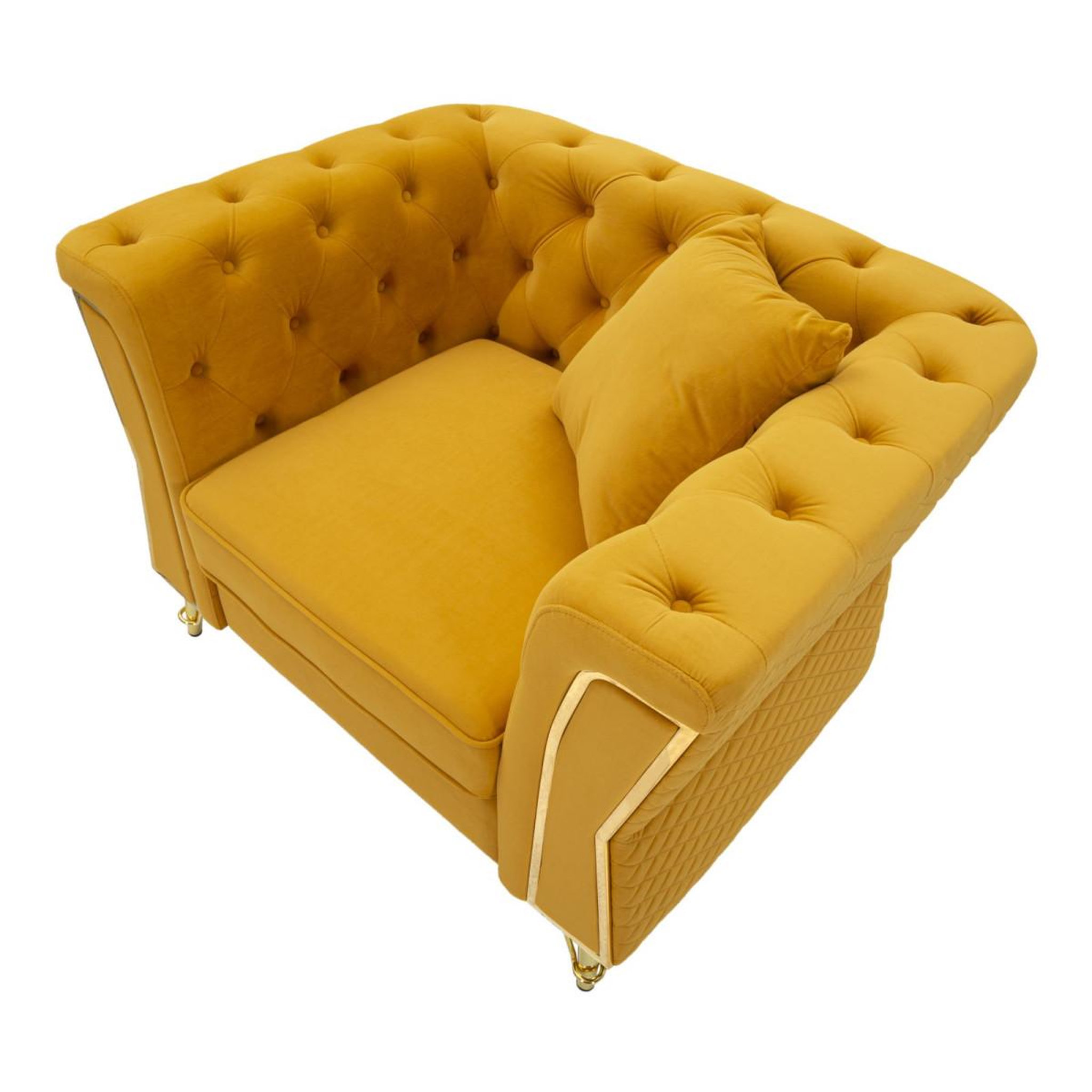Voir la diapositive 6 : Paris Prix Fauteuil en Velours Capitonné  Emy  104cm Moutarde