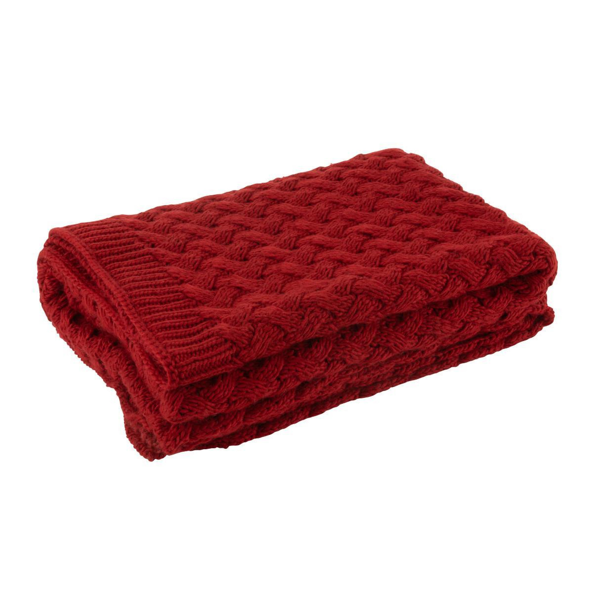 J-LINE Plaid uni  tricoté  130x180cm rouge