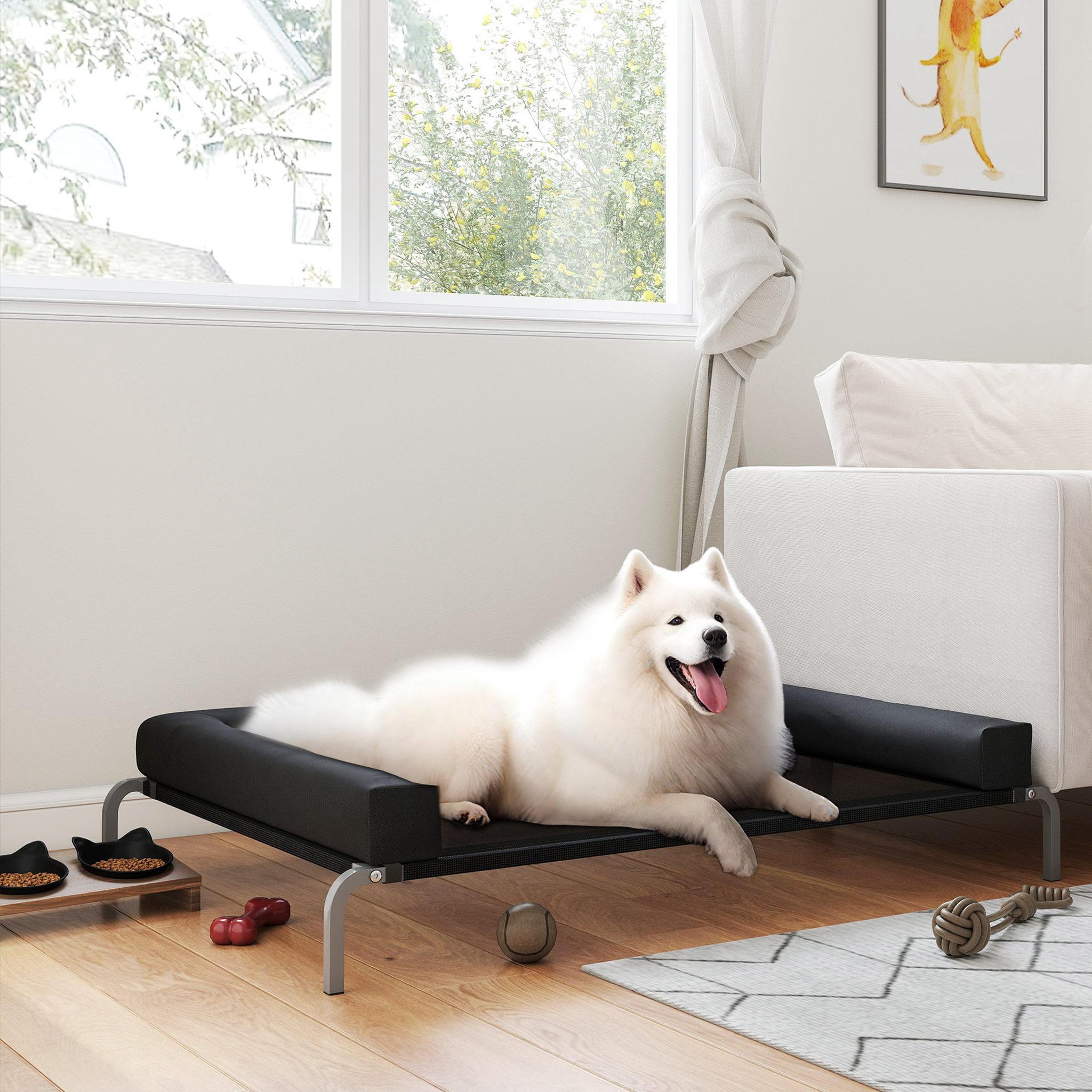 Voir la diapositive 2 : PAWHUT Transat pour animaux - lit pour chien - lit à pieds pour chien avec contour coussin dim. 130 x 90 x 30 cm - noir