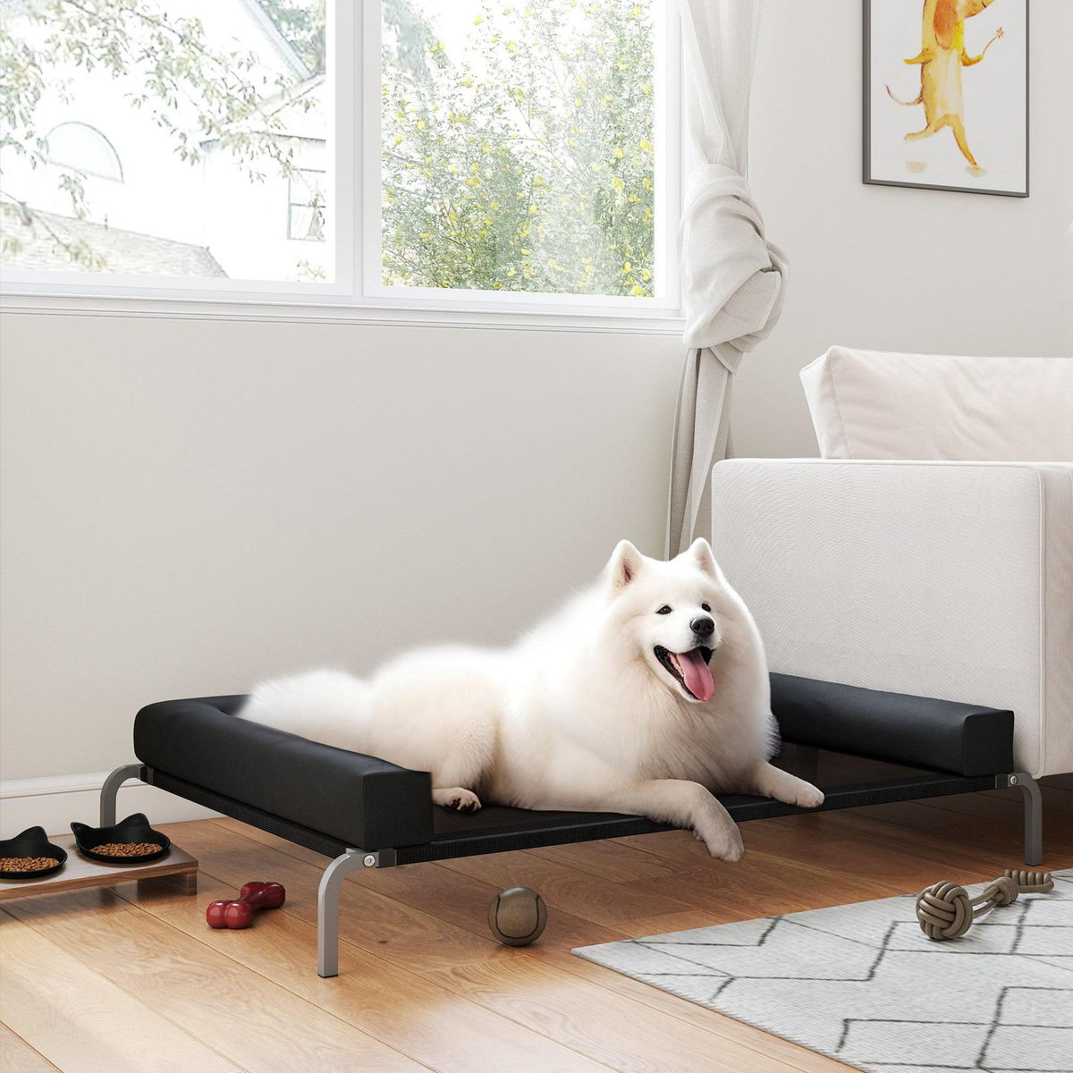 PAWHUT Transat pour animaux - lit pour chien - lit à pieds pour chien avec contour coussin dim. 130 x 90 x 30 cm - noir