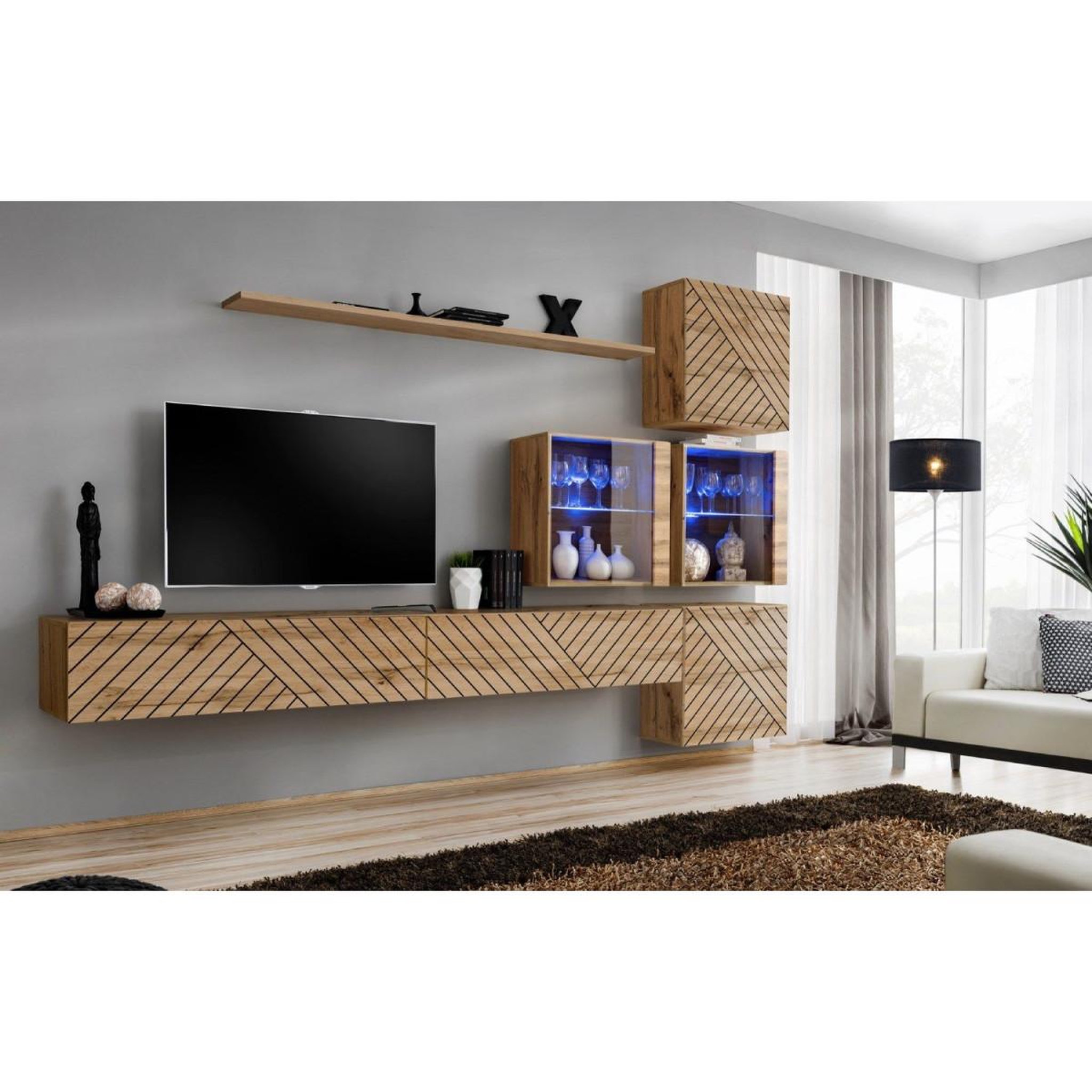 Voir la diapositive 2 : Paris Prix Ensemble meuble tv  switch lamel xix  310cm naturel