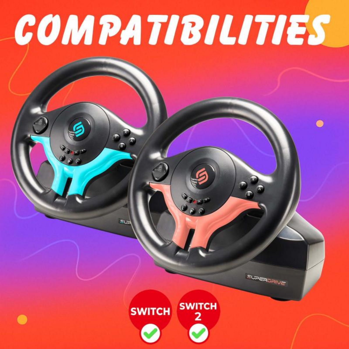 Subsonic Subsonic - Volant Superdrive SV250-S - Volant de Course Switch 2 / Switch. Rotation à 180 , avec pédales et palettes au volant - Blue Edition