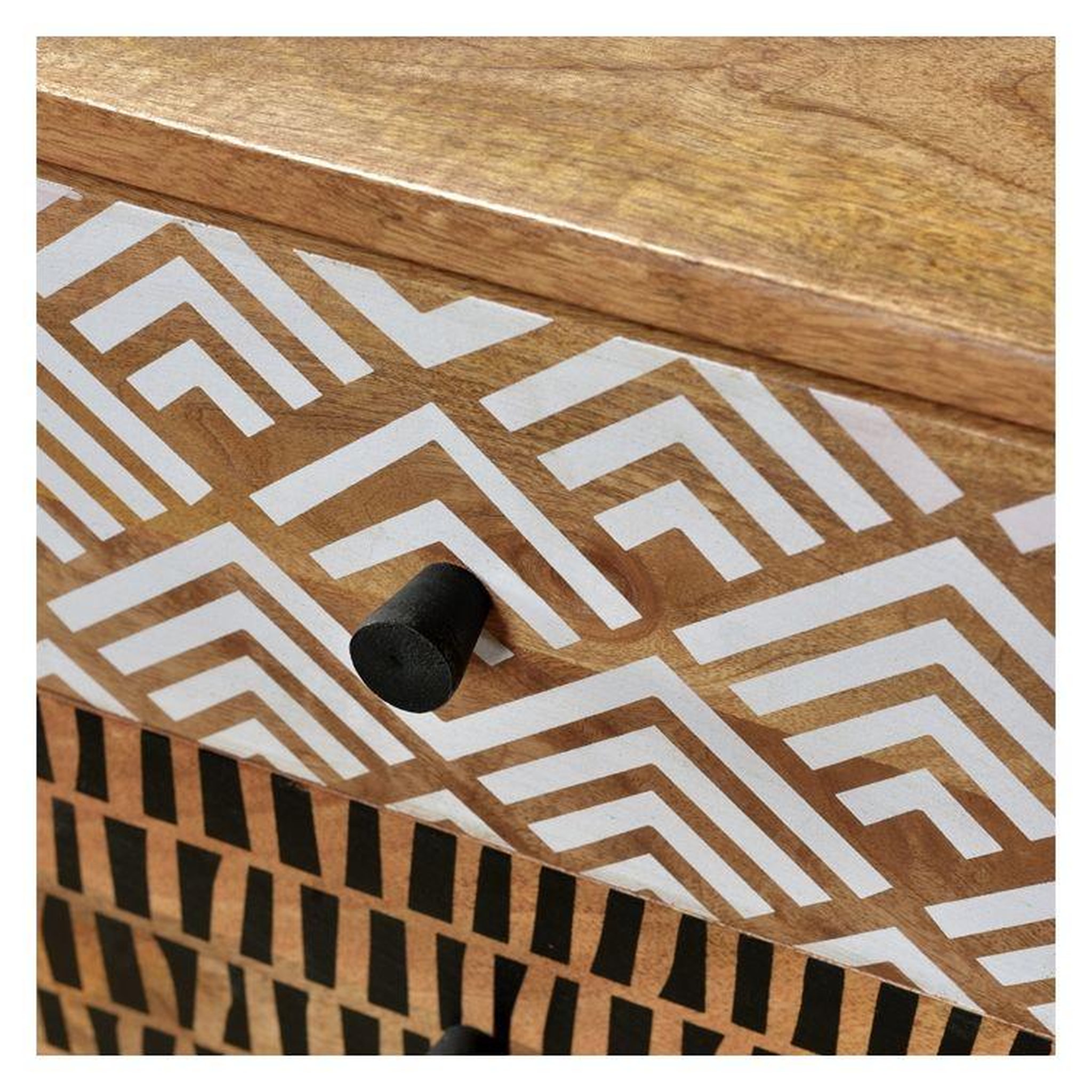 Voir la diapositive 3 : MAISON PAVANE Table de chevet en bois, 3 tiroirs à motifs-tali