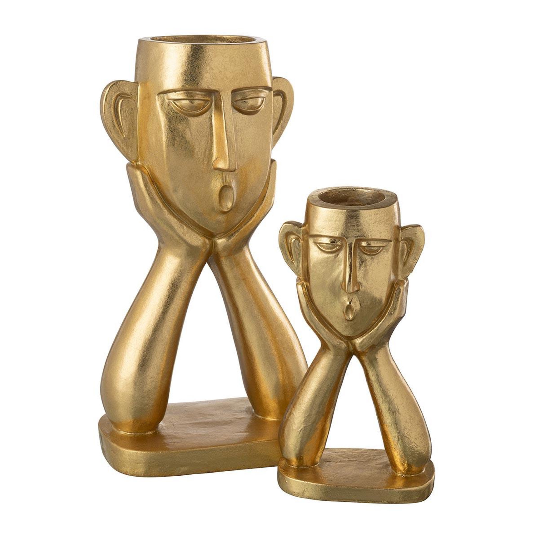 Voir la diapositive 2 : J-LINE Vase design sur socle  tête  35cm or