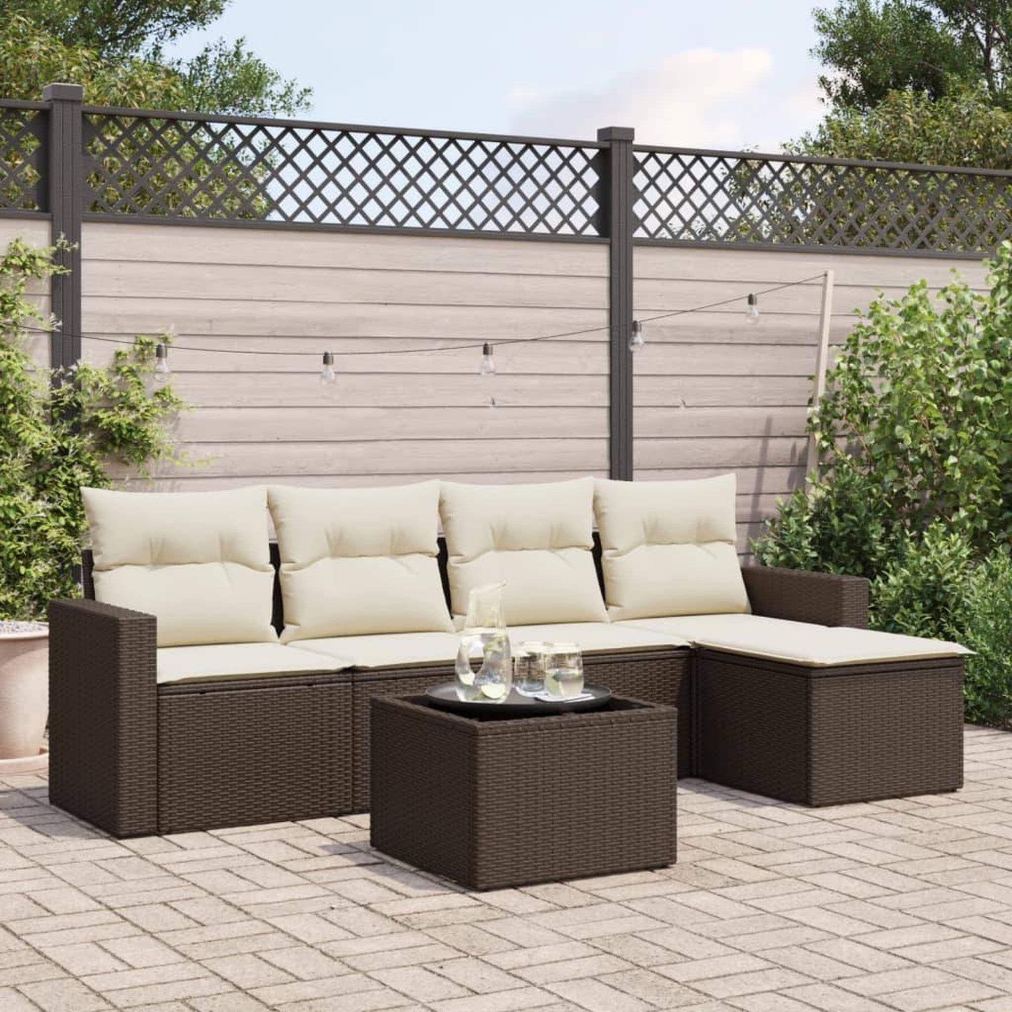 VIDAXL Salon de jardin avec coussins 6 pcs marron resine tressee