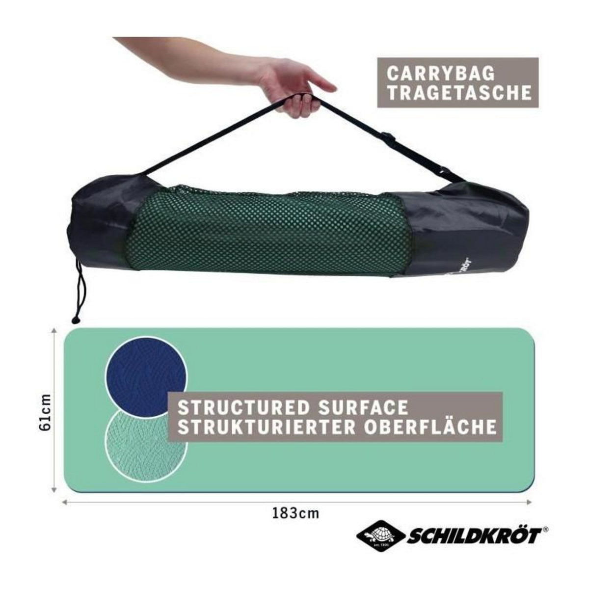 SCHILDKROT Tapis de yoga Schildkröt Fitness Bicolor 180 x 61 cm - sans PVC - résistant au glissement - marine/menthe