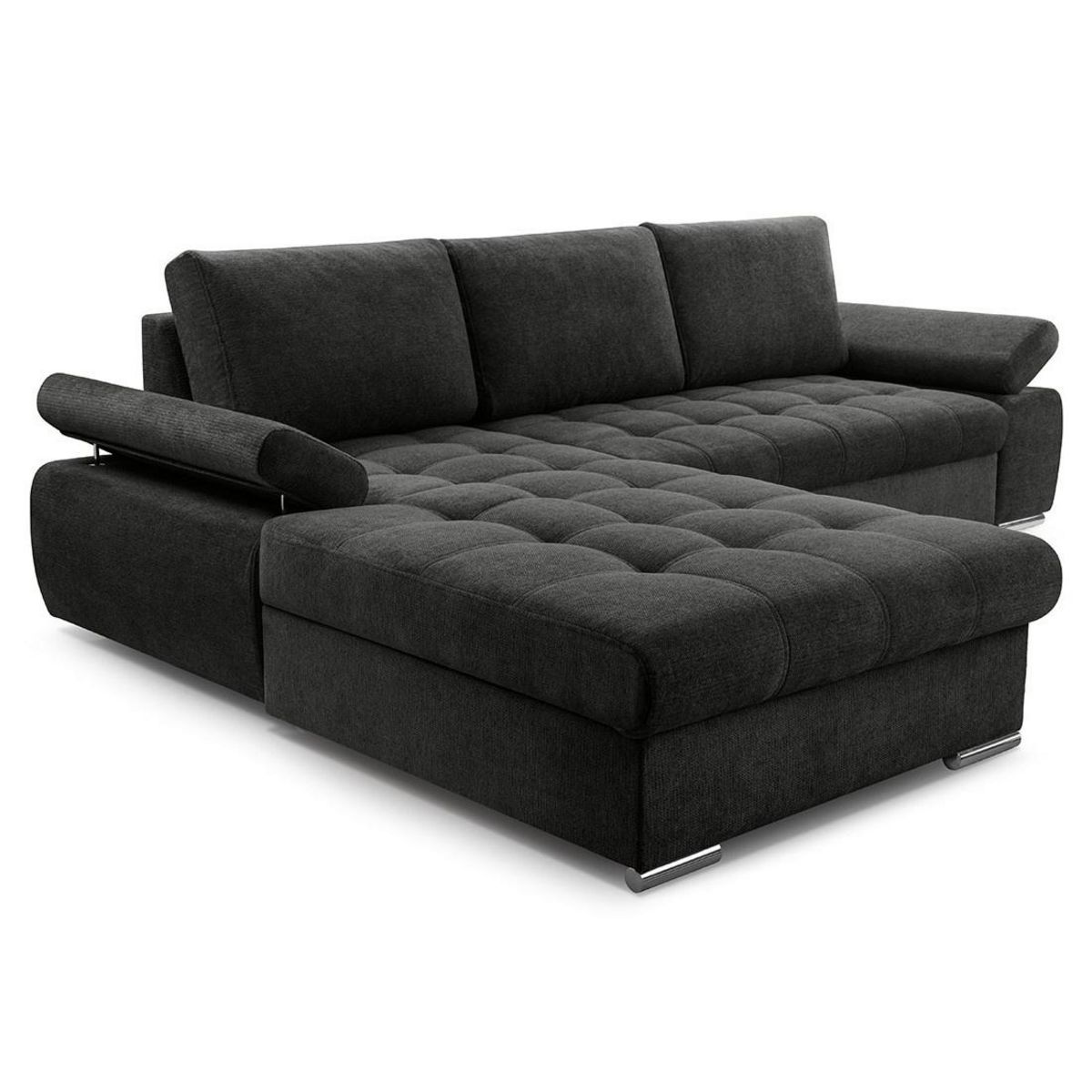 BEST MOBILIER Bianca - canapé d'angle gauche 4 places convertible avec coffre en tissu texturé