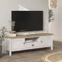 HOMIFAB Meuble TV 2 portes 1 tiroir en pin massif blanc / effet chêne 158 cm - Macha