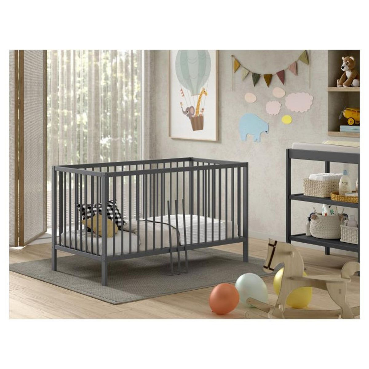 Vipack Lit Pour Bébé Dino 70x140 Cm Anthracite