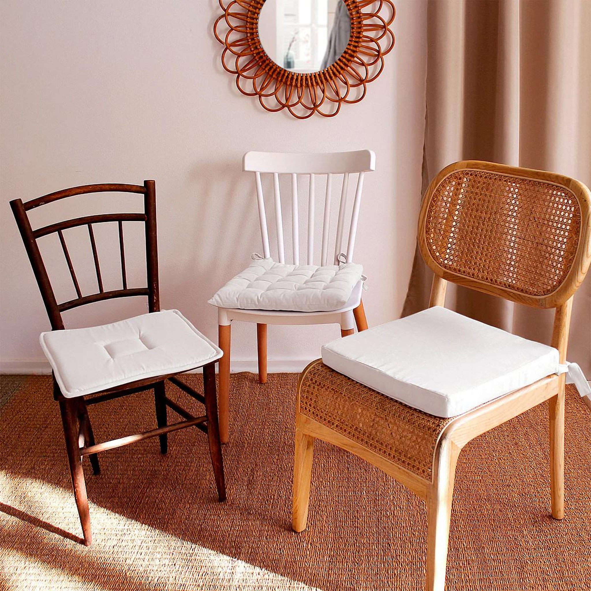 Voir la diapositive 2 : ENJOY HOME Galette de chaise uni  panama  40x40cm blanc