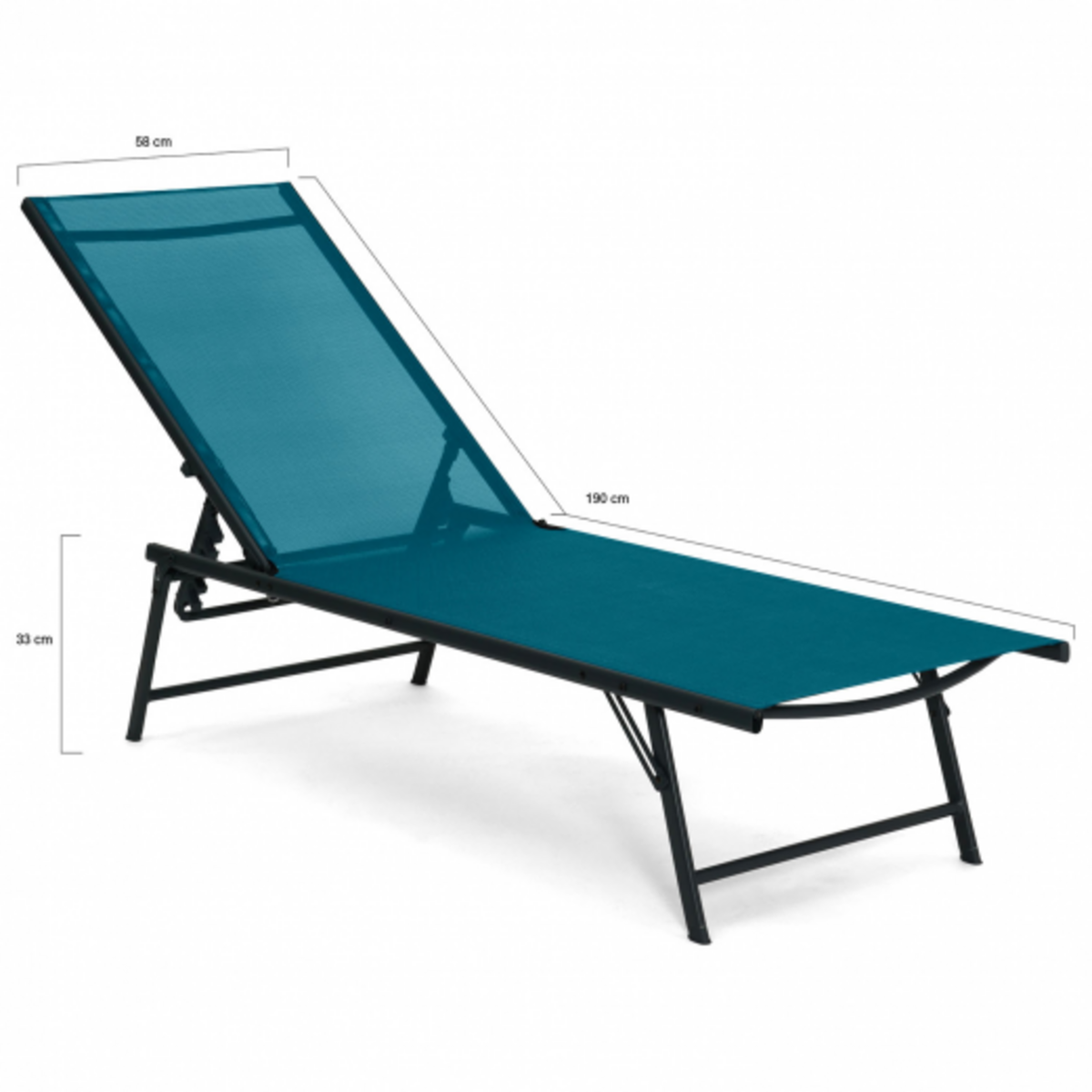 ID MARKET Lot de 2 transats de jardin inclinables KAILUA en acier gris anthracite et toile bleu canard