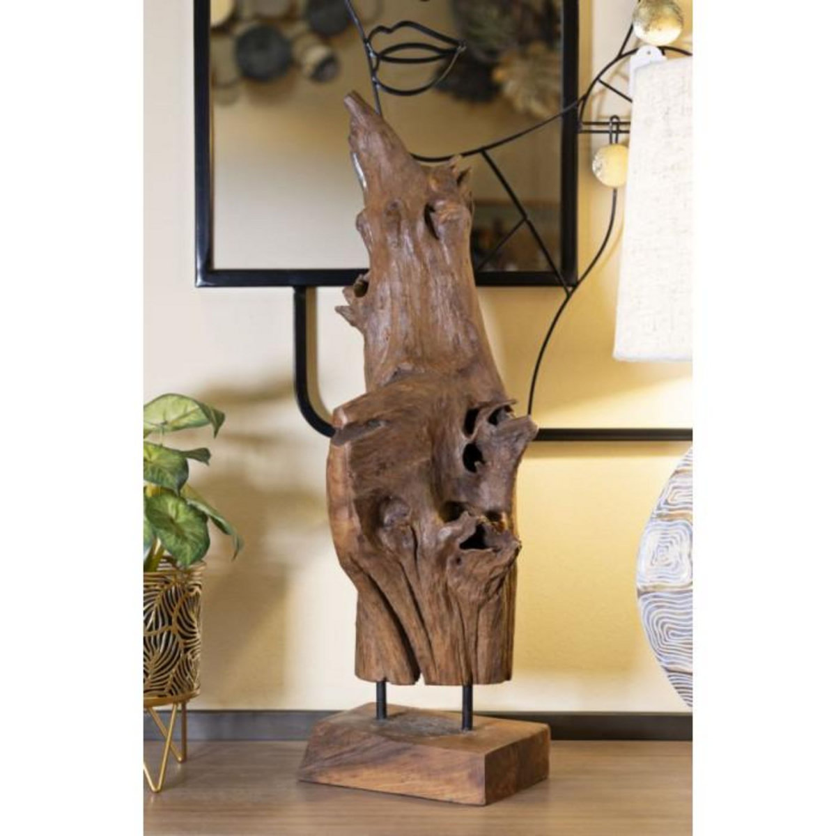 Paris Prix Objet Déco Tronc d'Arbre en Teck  Akars  64cm Naturel