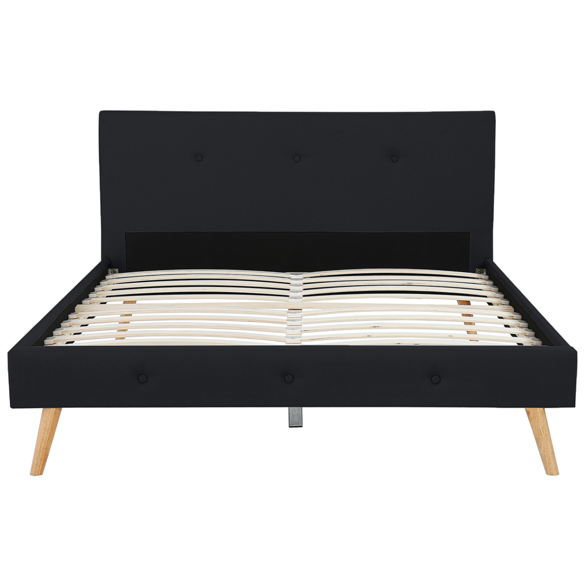 ID MARKET Lit double scandinave OSLO avec tête de lit et sommier 160 x 200 cm tissu noir