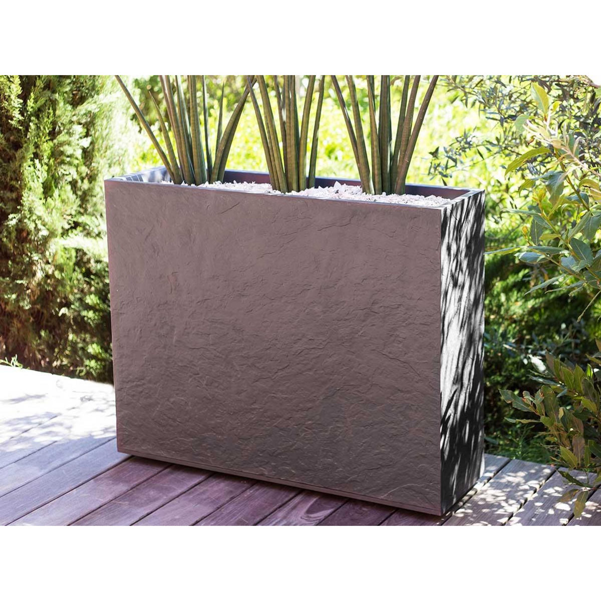 Eda Jardinière rectangulaire Volcania effet pierre 63 L Gris galet - Eda