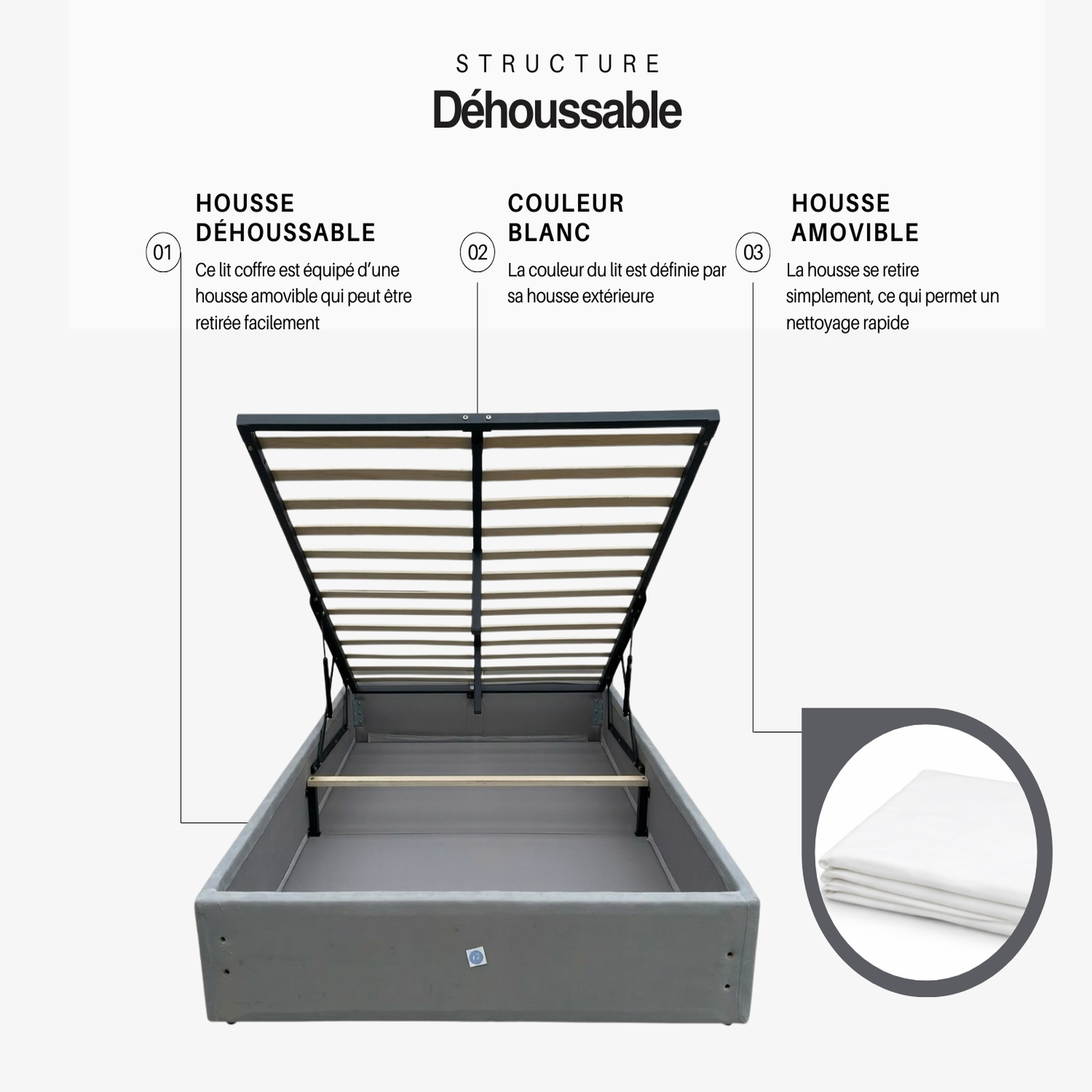Voir la diapositive 5 : LITERIE JULIEN Ensemble Lit Coffre et Matelas  Latex Soutien Ferme