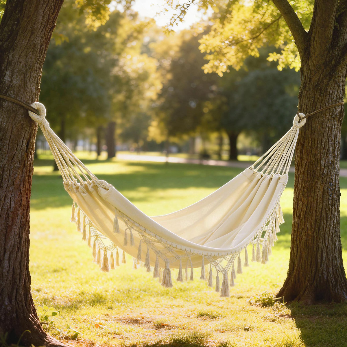 OUTSUNNY Hamac de voyage portable style bohème chic toile de hamac dim. totales 2,88L x 1,5l m coton polyester beige