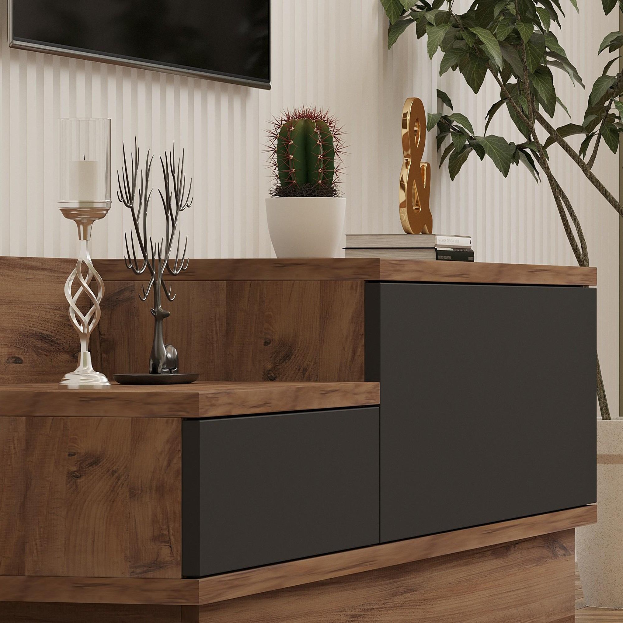 Voir la diapositive 4 : Habitat et Jardin Meuble tv en bois  asir  - 160 x 35 x 35 cm - marron