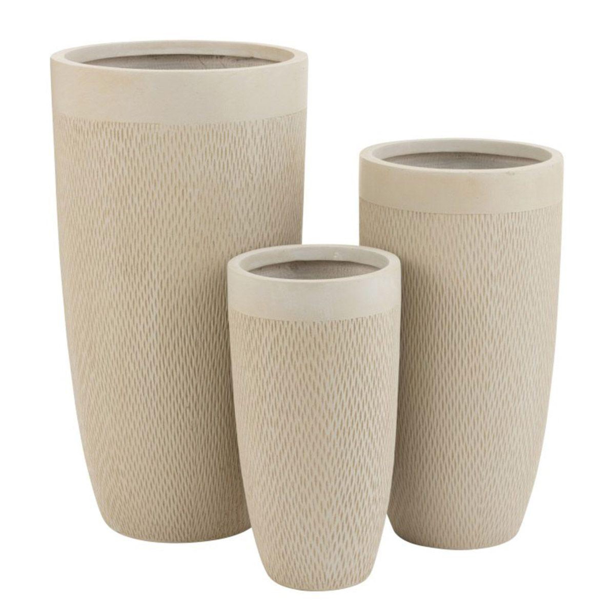 J-LINE Lot de 3 vases ronds design  argile  72cm beige