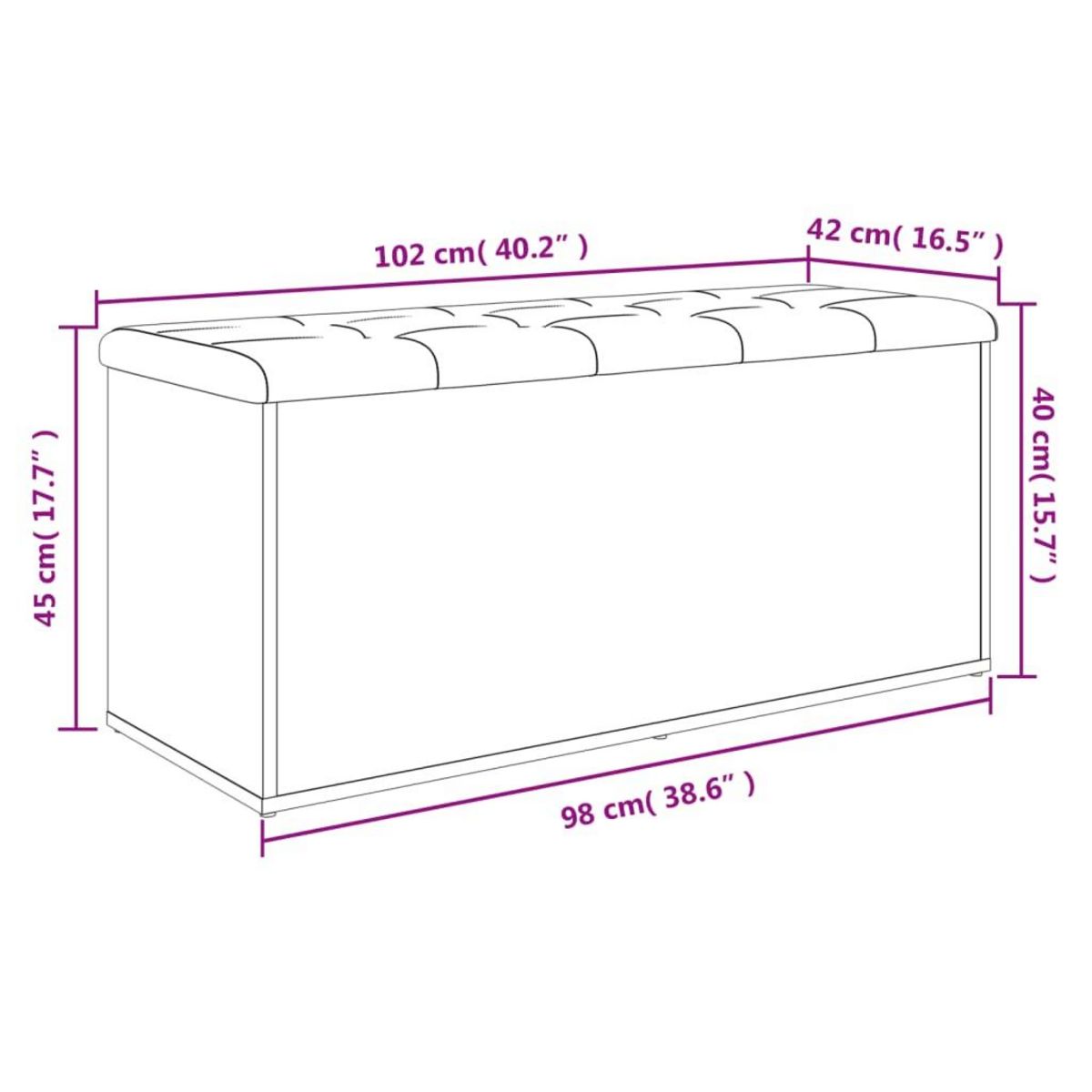 VIDAXL Banc de rangement gris beton 102x42x45 cm bois d'ingenierie
