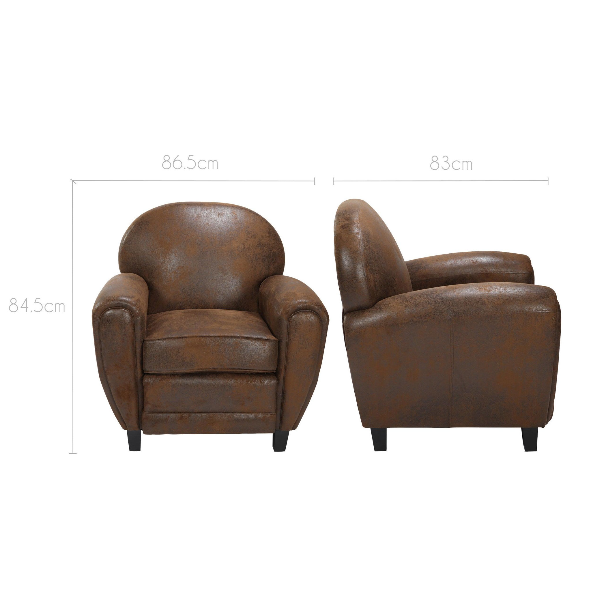 Voir la diapositive 4 : MAISON PAVANE Fauteuil marron vieilli en microfibre-club