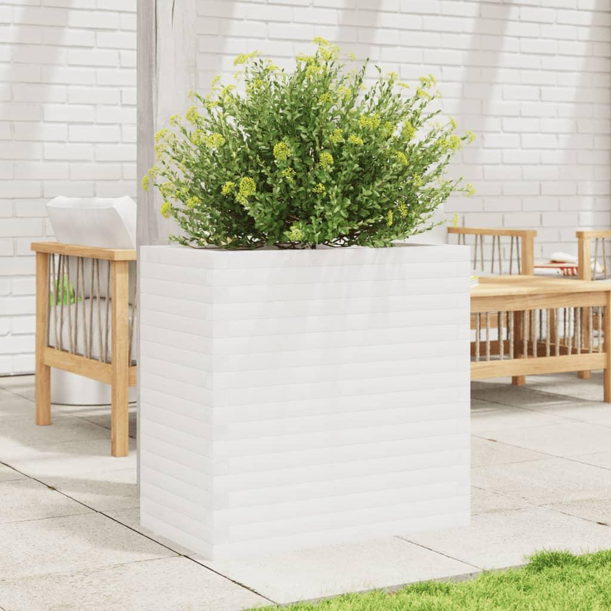 Voir la diapositive 3 : VIDAXL Jardiniere blanc 70x40x68,5 cm bois de pin massif