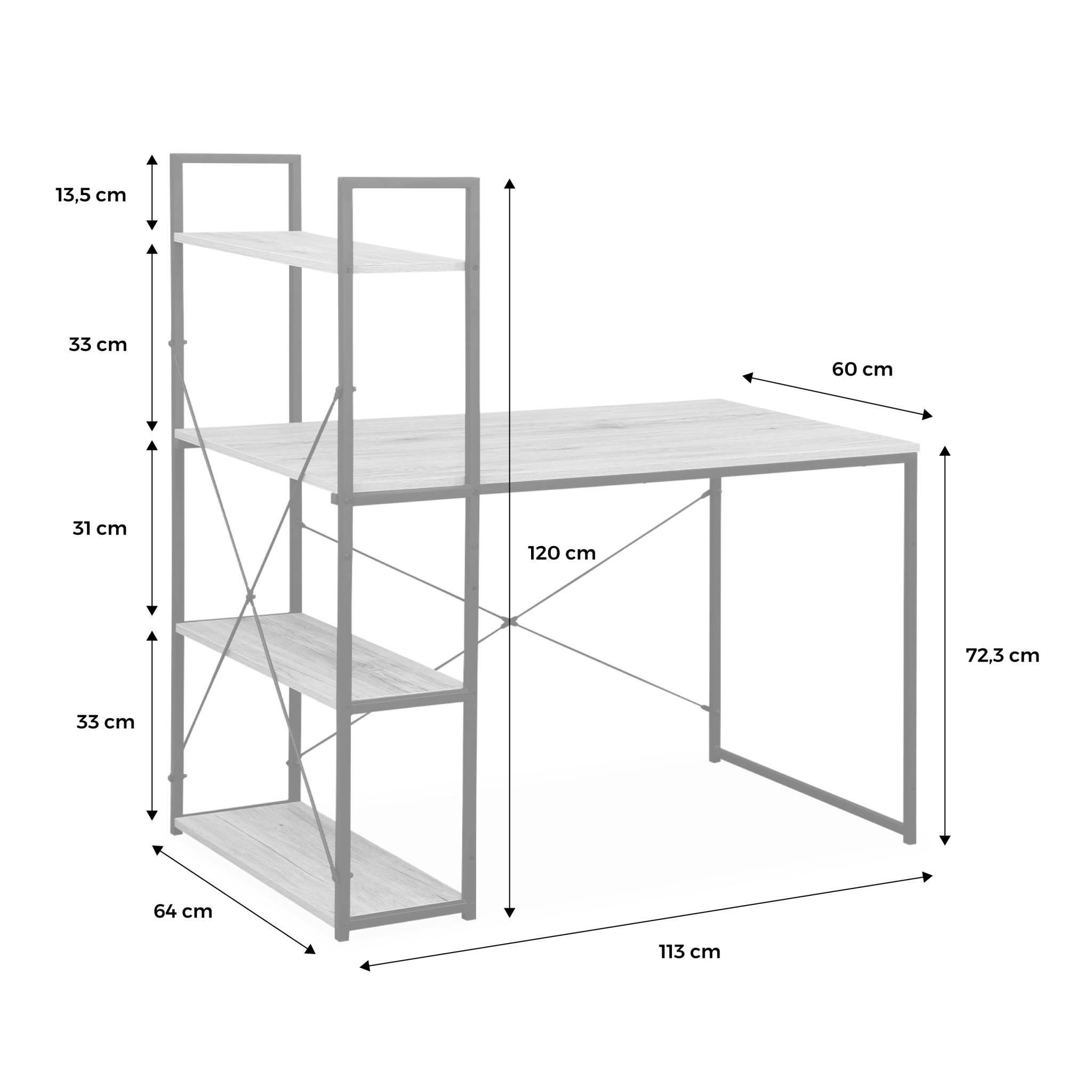 Voir la diapositive 4 : SWEEEK Bureau bibliothèque. Loft. 1 bureau. 3 étagères L 113 cm x l 60 cm x H 120 cm