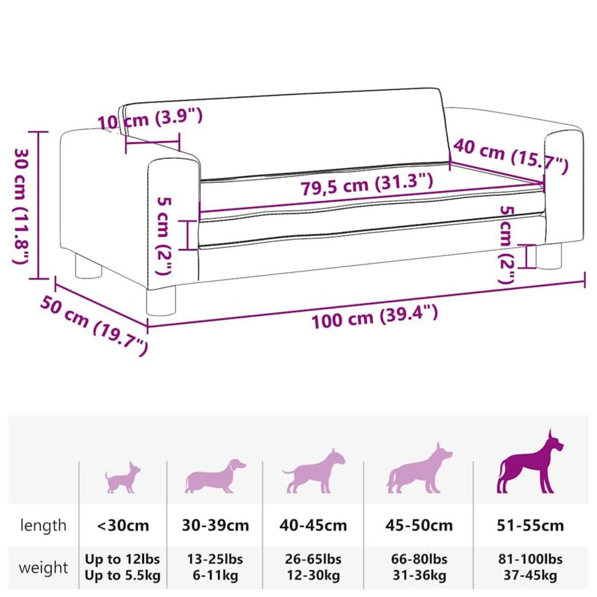 VIDAXL Lit pour chien avec extension noir 100x50x30 cm velours