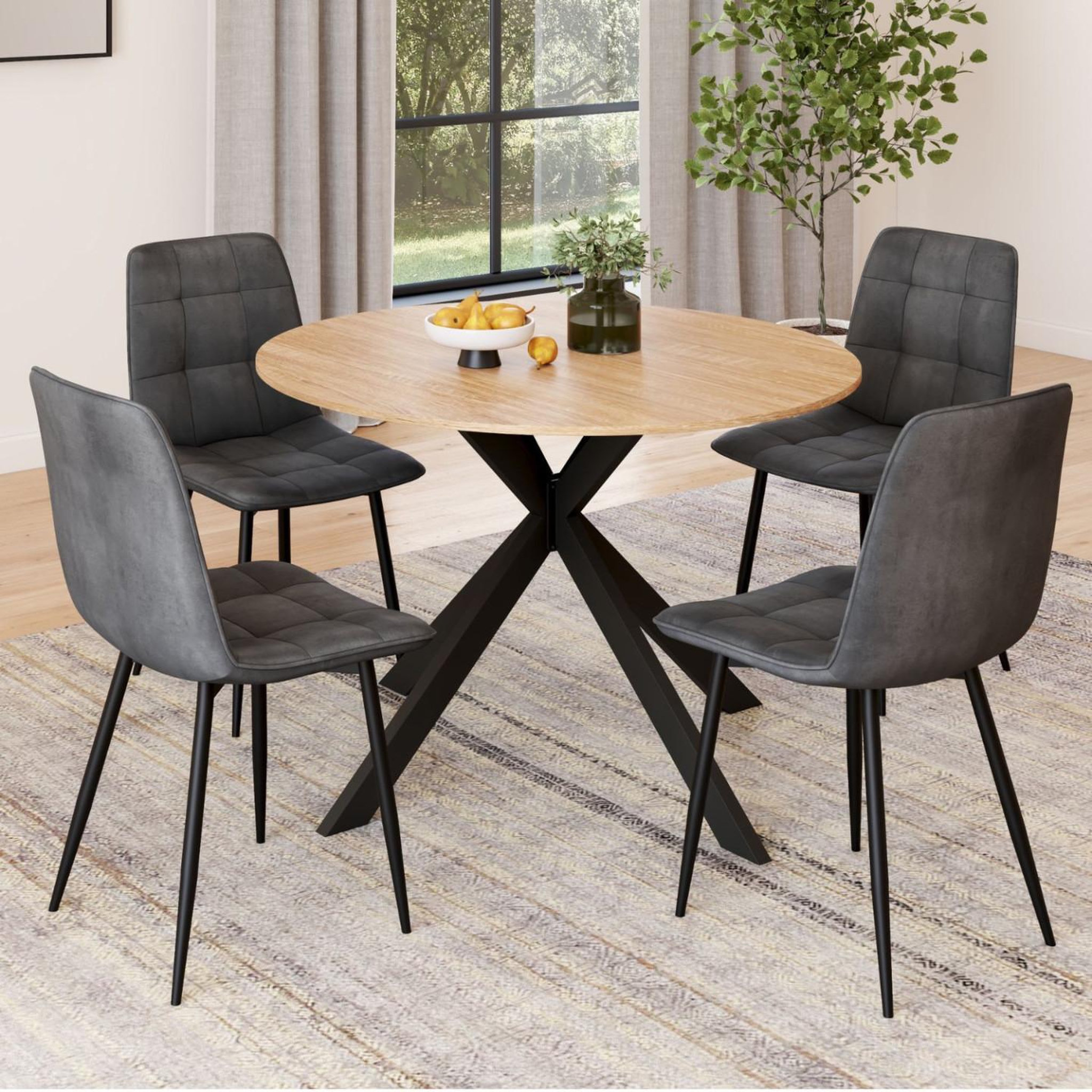 Voir la diapositive 5 : ID MARKET Ensemble table à manger ronde extensible alix 110 - 150 cm et 4 chaises mila en velours gris foncé
