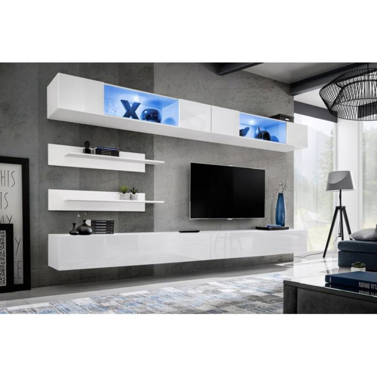 Paris Prix Meuble TV Mural Design  Fly VIII  320cm Blanc