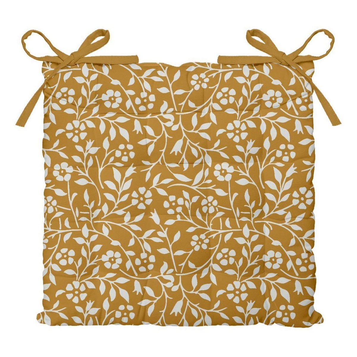 TODAY Galette de chaise matelassée en coton fantaisie avec nouettes INDIAN FLOWERS