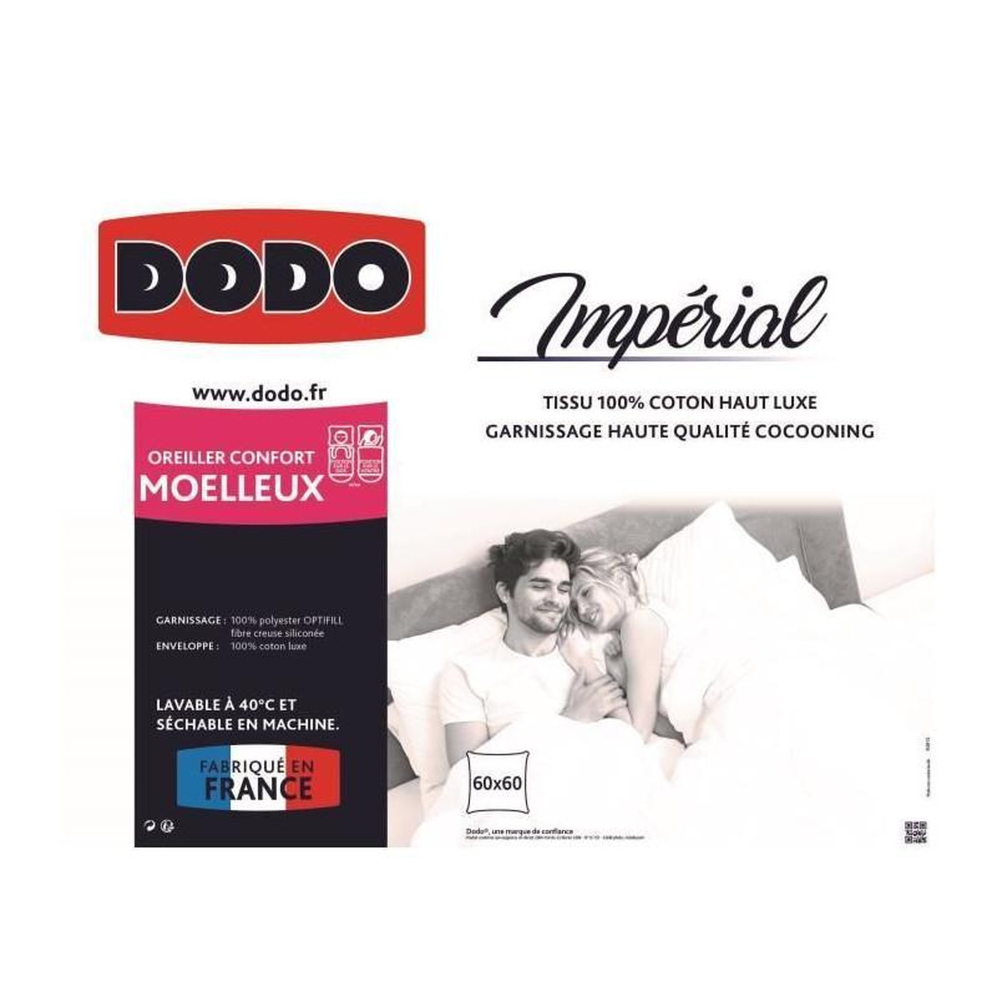 Voir la diapositive 3 : DODO DODO Oreiller moelleux Imperial - 60 x 60 cm - Blanc