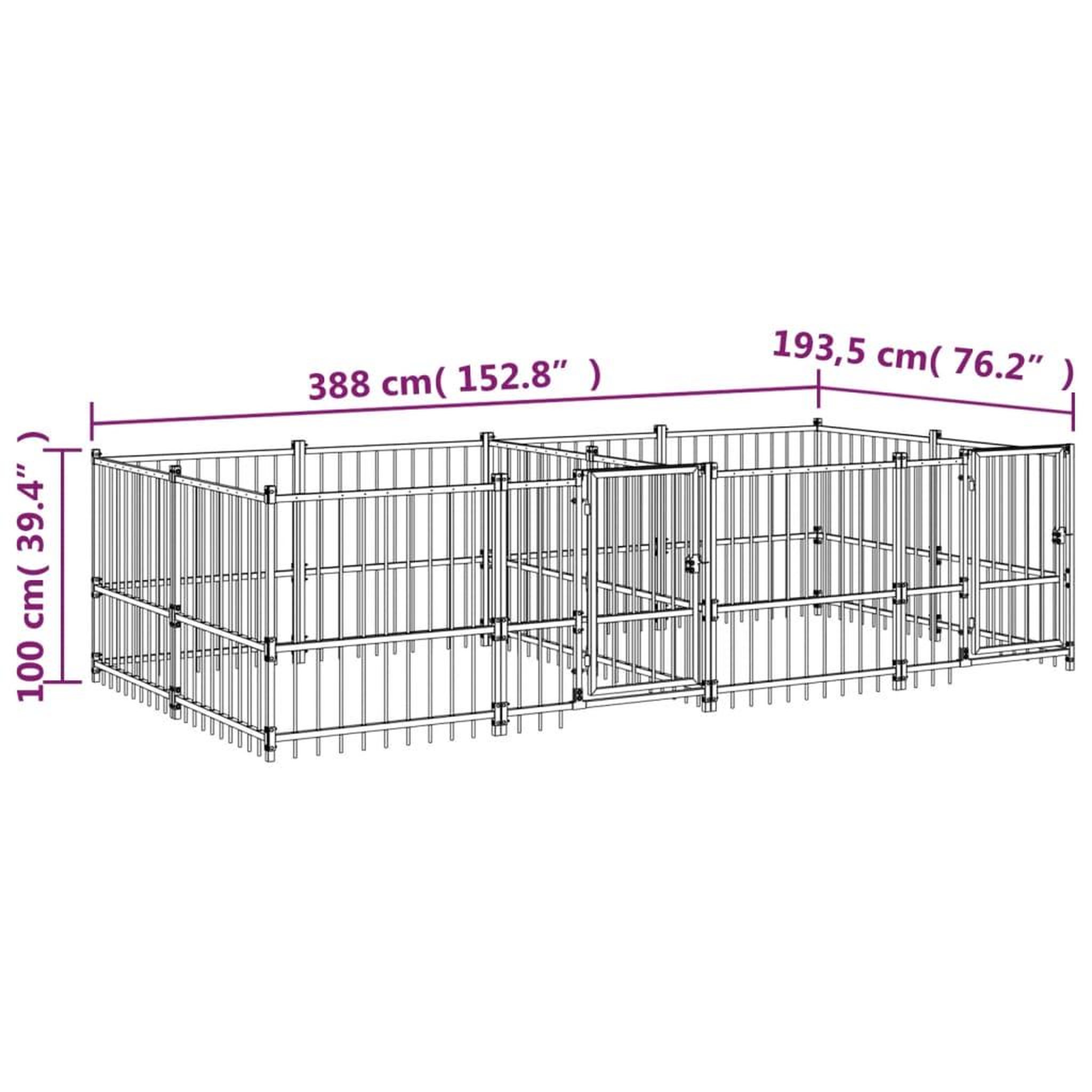 Voir la diapositive 6 : VIDAXL Chenil d'exterieur pour chiens Acier 7,51 m²