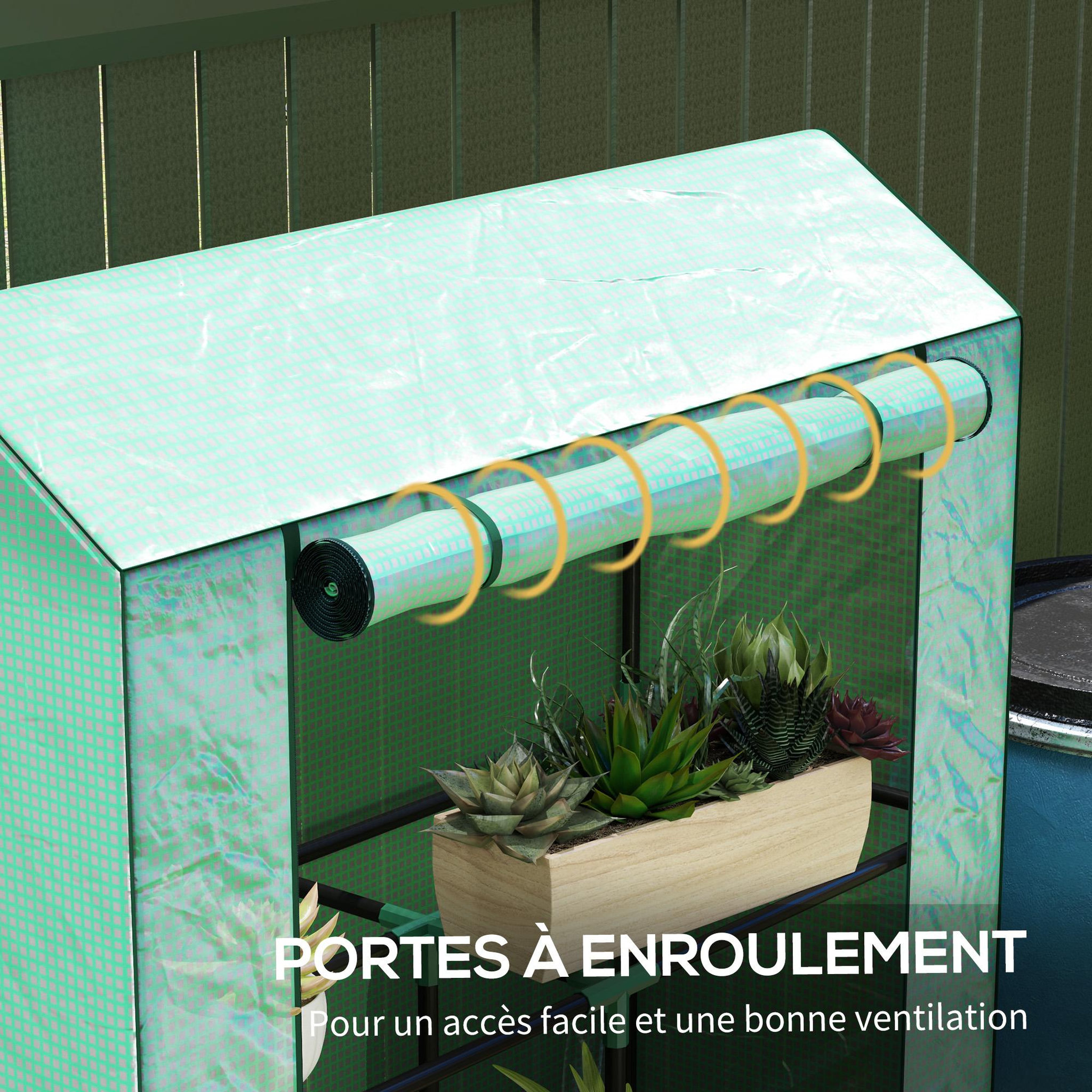 Voir la diapositive 5 : OUTSUNNY Serre de jardin balcon 3 étagères - porte enroulable zippée - 100 x 40 x 150 cm - acier pe vert