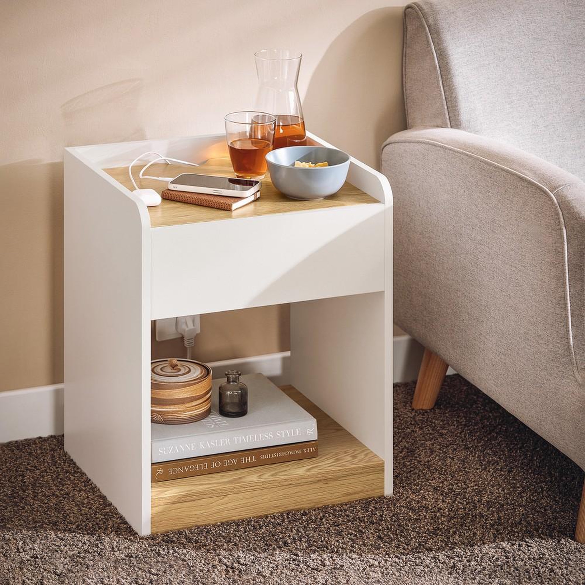 Voir la diapositive 2 : SOBUY SoBuy - Table De Chevet à un tiroir - Blanc - 42x40x55cm - Minimaliste - FBT128-NW