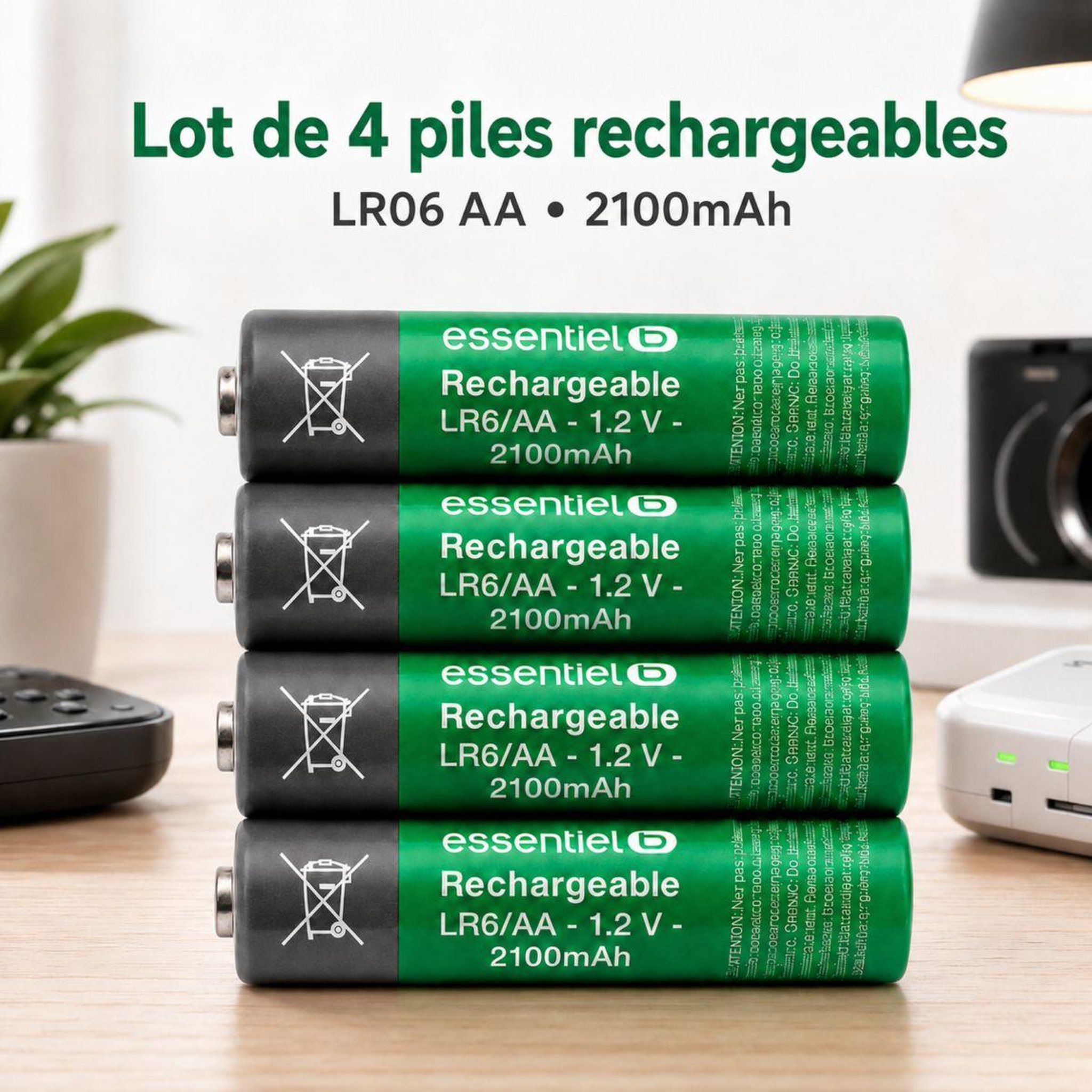 Voir la diapositive 2 : ESSENTIEL B Pile rechargeable lr06 aa lot 4 piles 2100mah