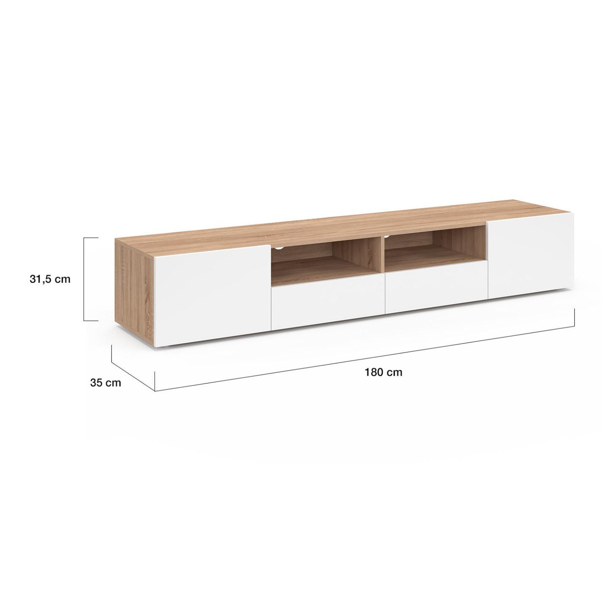 Voir la diapositive 5 : ID MARKET Meuble tv 180 cm eli bois façon hêtre portes blanches