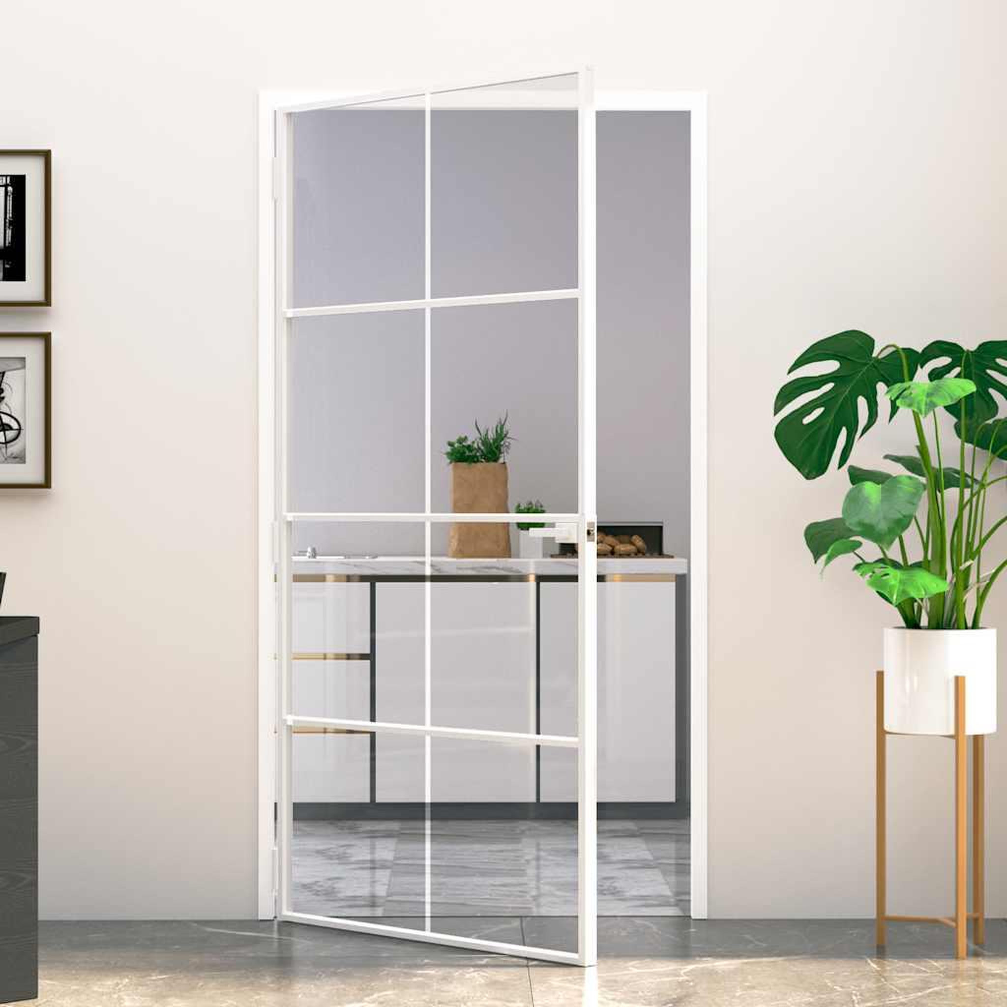 Voir la diapositive 2 : VIDAXL Porte d'interieur Blanc 102x201,5 cm Trempe verre aluminium fin
