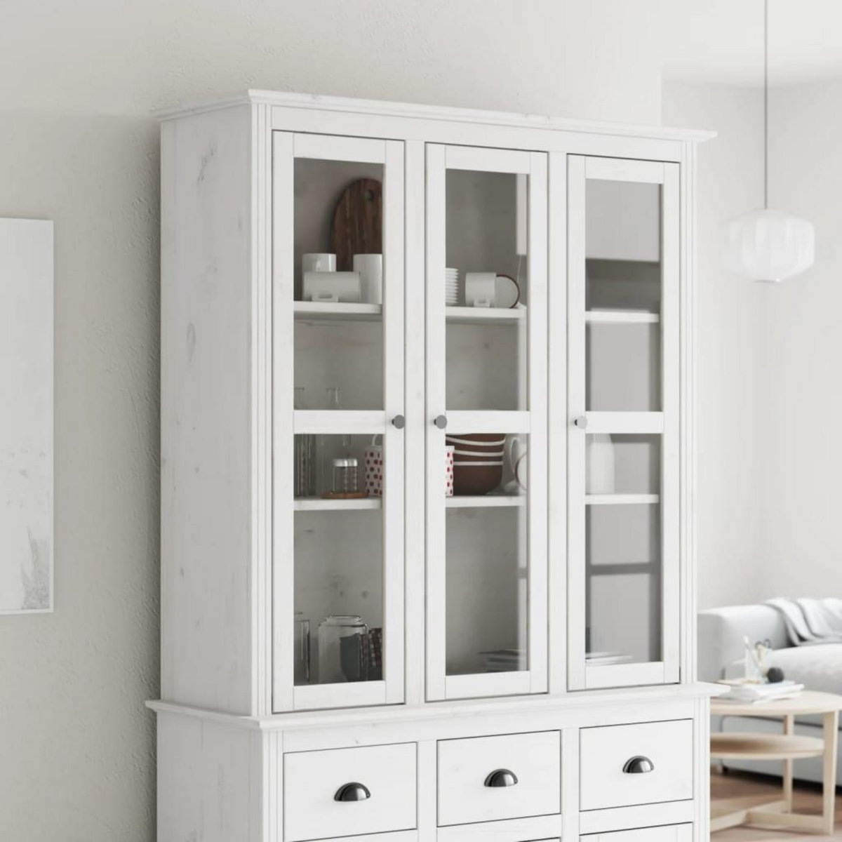 VIDAXL Armoire avec portes vitrees BODO blanc bois de pin massif